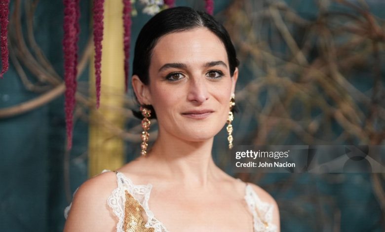 Jenny Slate in a gothic lace dress