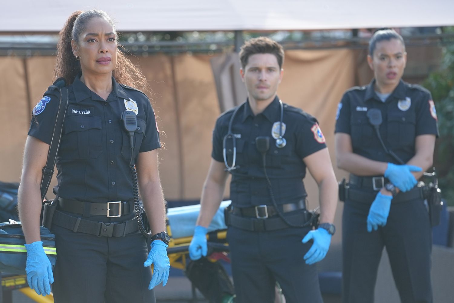 9-1-1 LONE STAR: L-R: Gina Torres, Ronen Rubinstein and Brianna Baker 