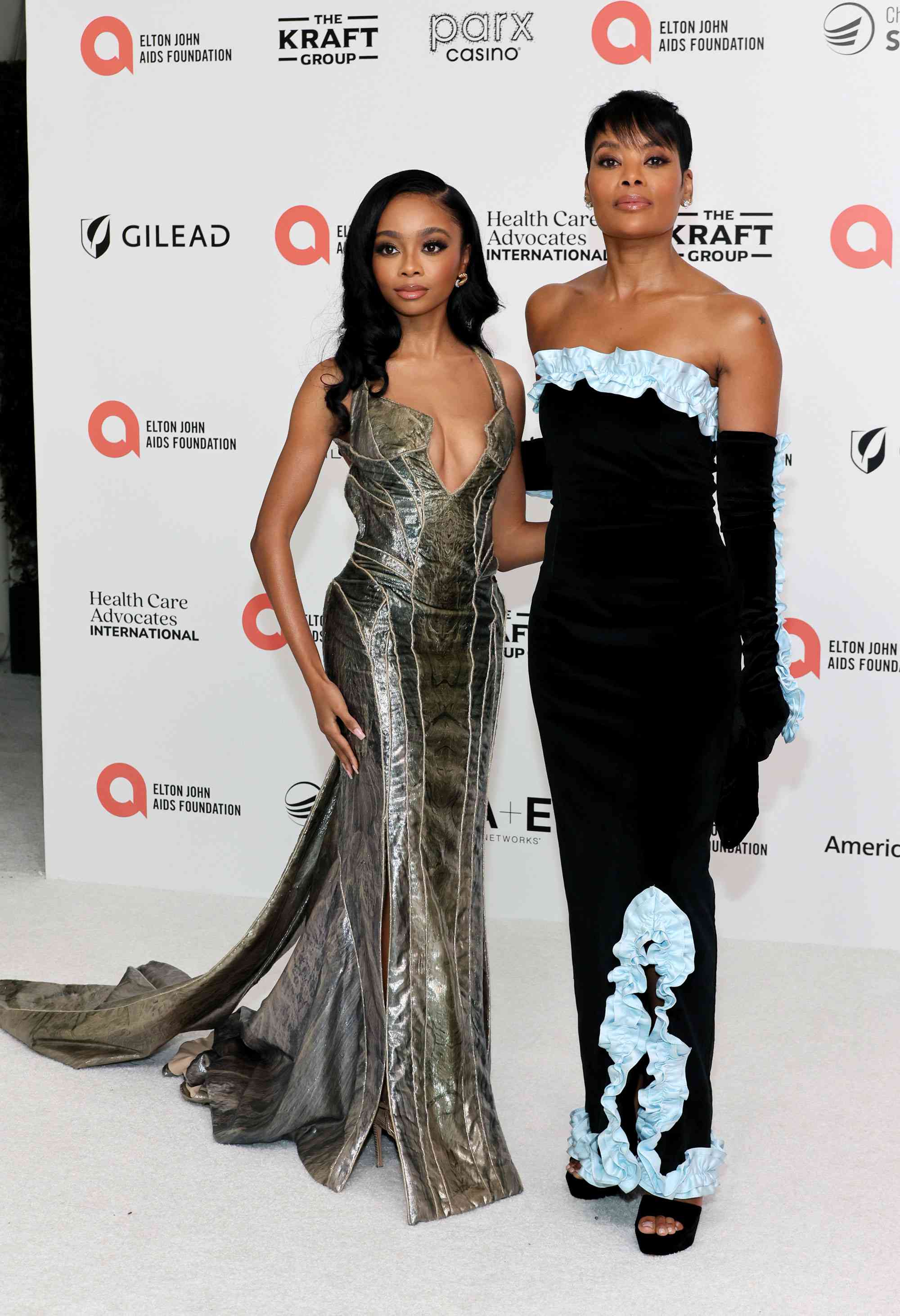 WEST HOLLYWOOD, CALIFORNIA - MARCH 10: Skai Jackson and Kiya Cole attend the Elton John AIDS Foundation's 32nd Annual Academy Awards Viewing Party on March 10, 2024 in West Hollywood, California. (Photo by Dia Dipasupil/WireImage)