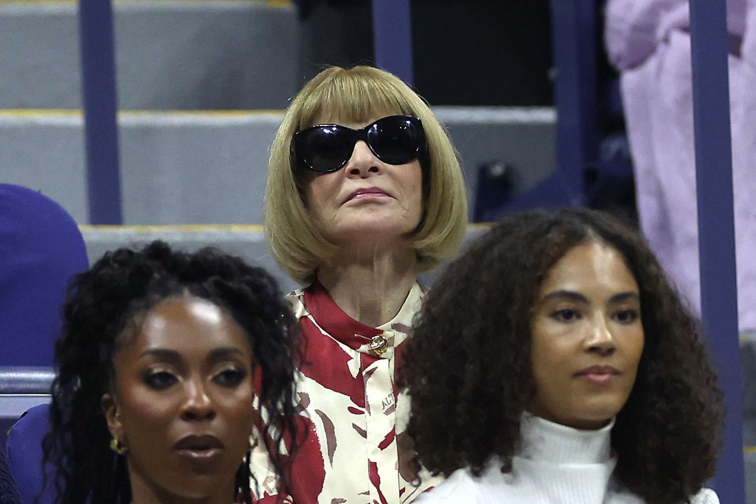 NEW YORK, NEW YORK - SEPTEMBER 03: Anna Wintour attends the Men's Singles Quarterfinal match between Grigor Dimitrov of Bulgaria and Frances Tiafoe of the United States on Day Nine of the 2024 US Open at USTA Billie Jean King National Tennis Center on September 03, 2024 in the Flushing neighborhood of the Queens borough of New York City.