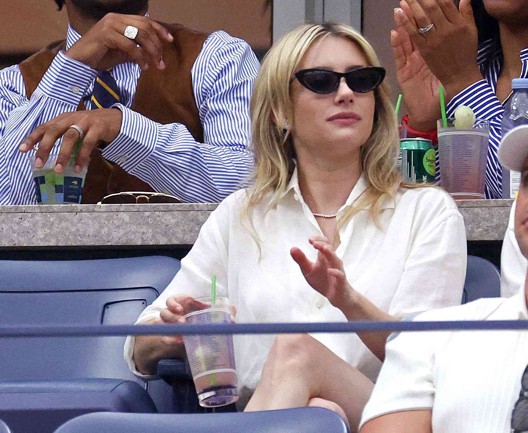  Emma Roberts attends the Women's Singles Final match between Aryna Sabalenka of Belarus and Jessica Pegula of the United States on Day Thirteen of the 2024 US Open