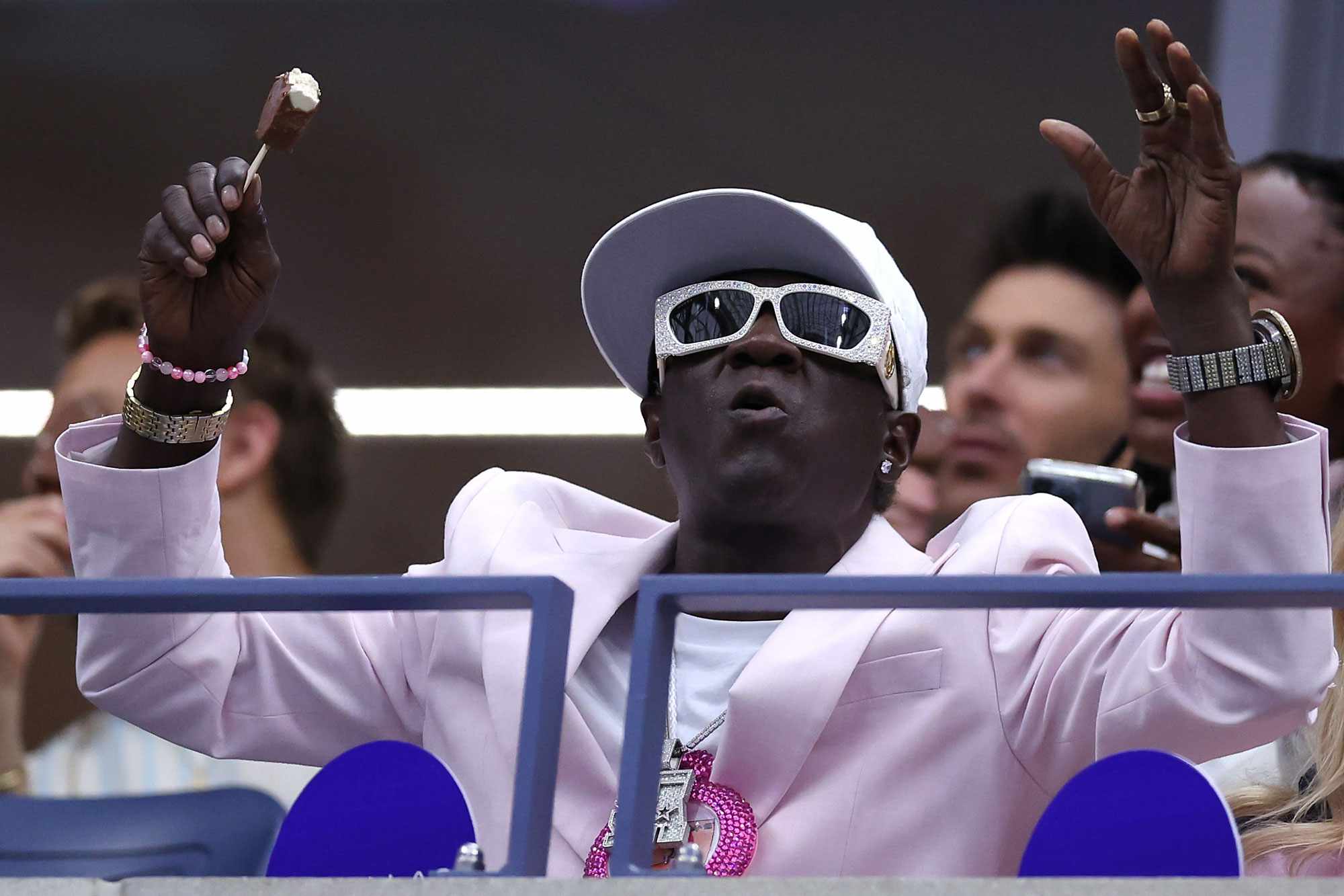  Rapper Flavor Flav attends the Women's Singles Final match between Aryna Sabalenka of Belarus and Jessica Pegula of the United States on Day Thirteen of the 2024