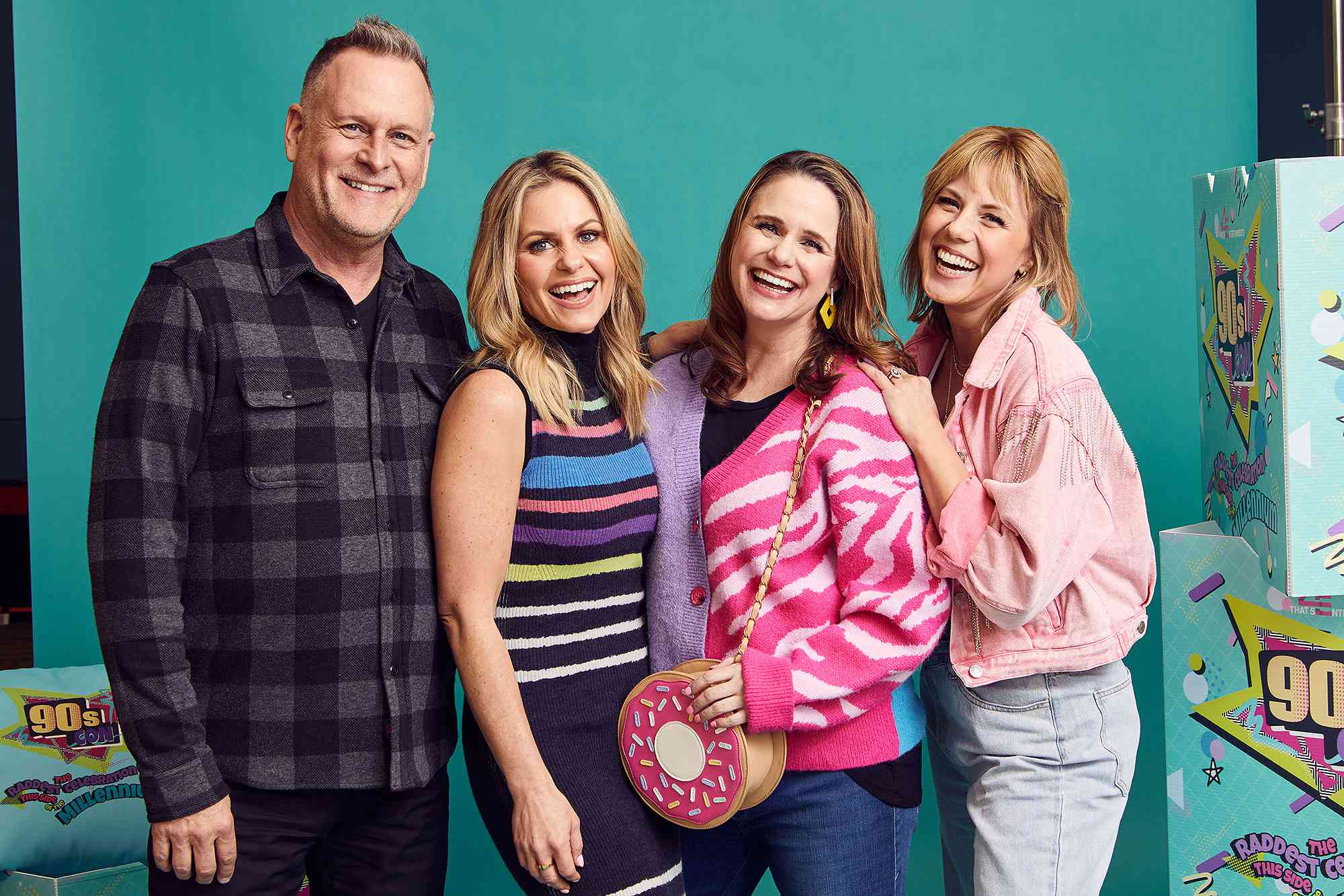 HARTFORD, CONNECTICUT - MARCH 18: (L-R) Dave Coulier, Candace Cameron Bure, Andrea Barber and Jodie Sweetin attend 90s Con held at Connecticut Convention Center on March 18, 2023 in Hartford, Connecticut