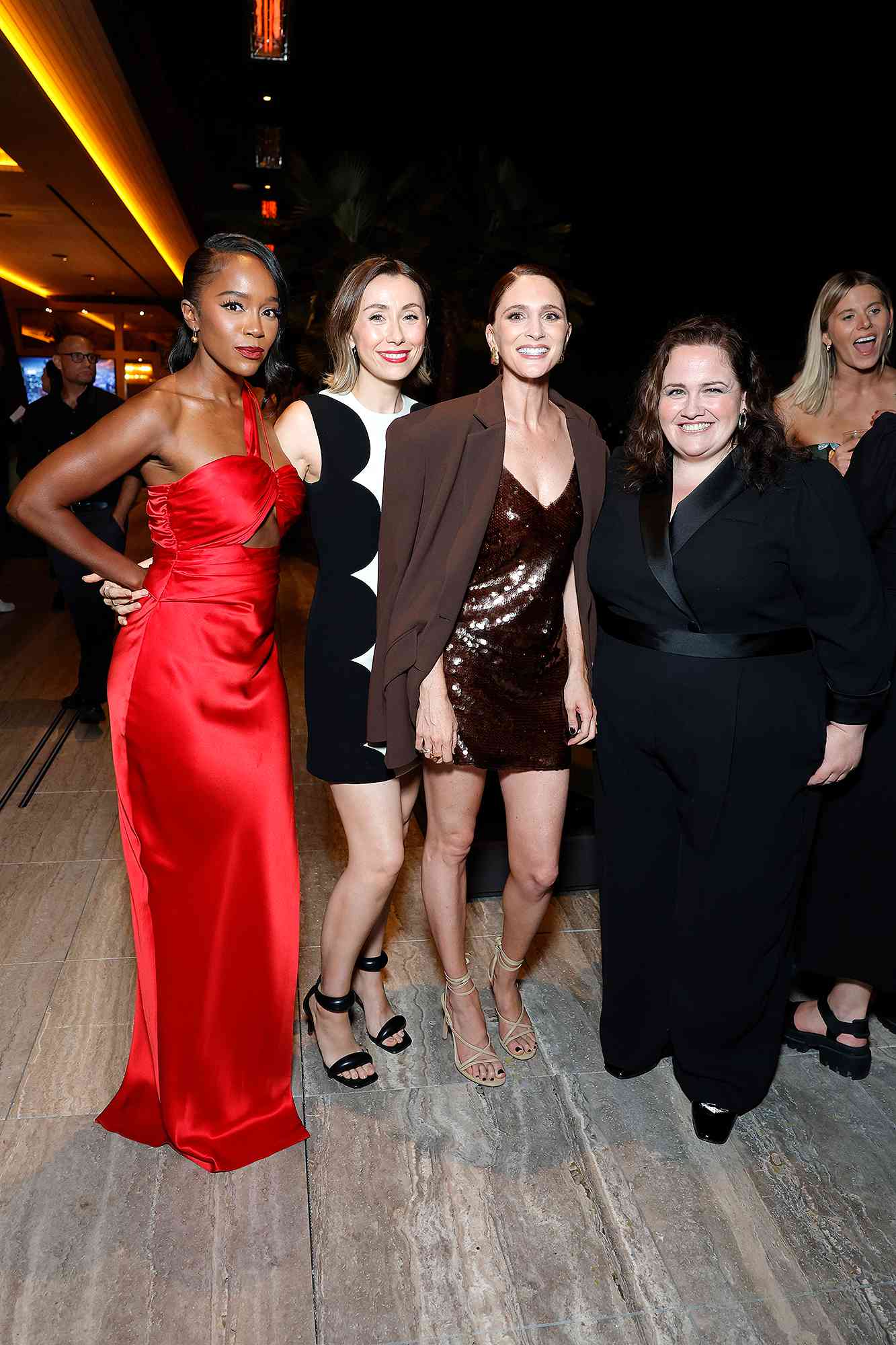 Aja Naomi King, Caitlin Reilly, Stephanie Koenig, and Jessica Gunning attend The Hollywood Reporter & SAG-AFTRA Emmy Nominees Night sponsored by Glenfiddich, Heineken and Shake Shack at Stanley II on September 13, 2024 in West Hollywood, California. 