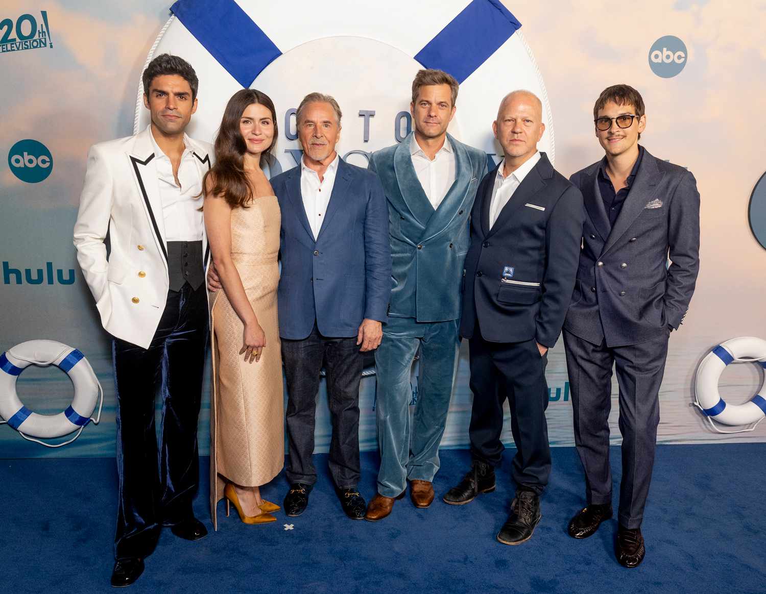 PACIFIC PALISADES, CALIFORNIA - SEPTEMBER 18: (L-R) Sean Teale, Phillipa Soo, Don Johnson, Joshua Jackson, Ryan Murphy and Joe Baken attend the premiere for ABC's 'Doctor Odyssey' at Bel-Air Bay Club on September 18, 2024 in Pacific Palisades, California. 