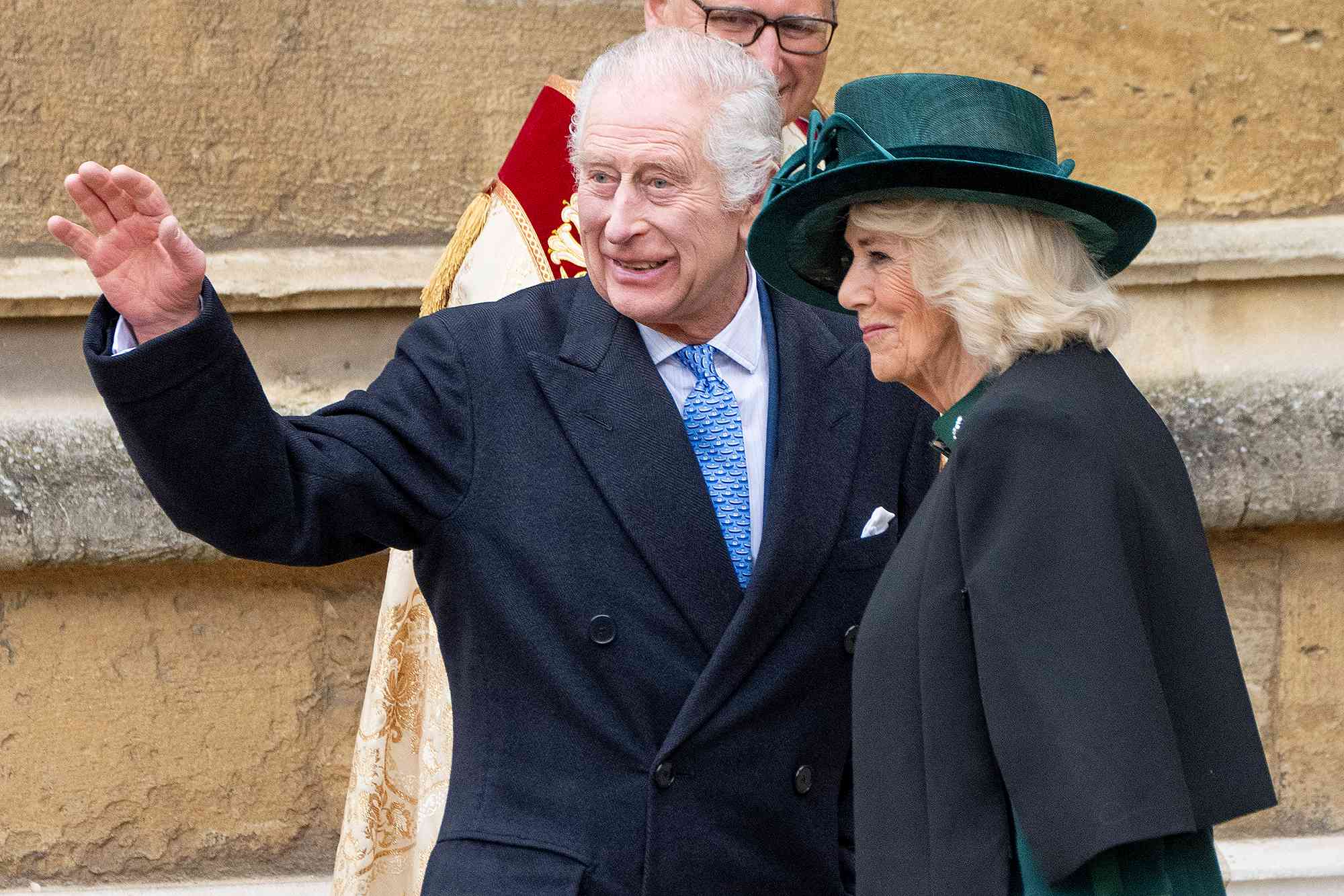 WINDSOR, ENGLAND - MARCH 31: King Charles III and Queen Camilla attend the Easter Mattins Service at St George's Chapel, Windsor Castle on March 31, 2024 in Windsor, England. 