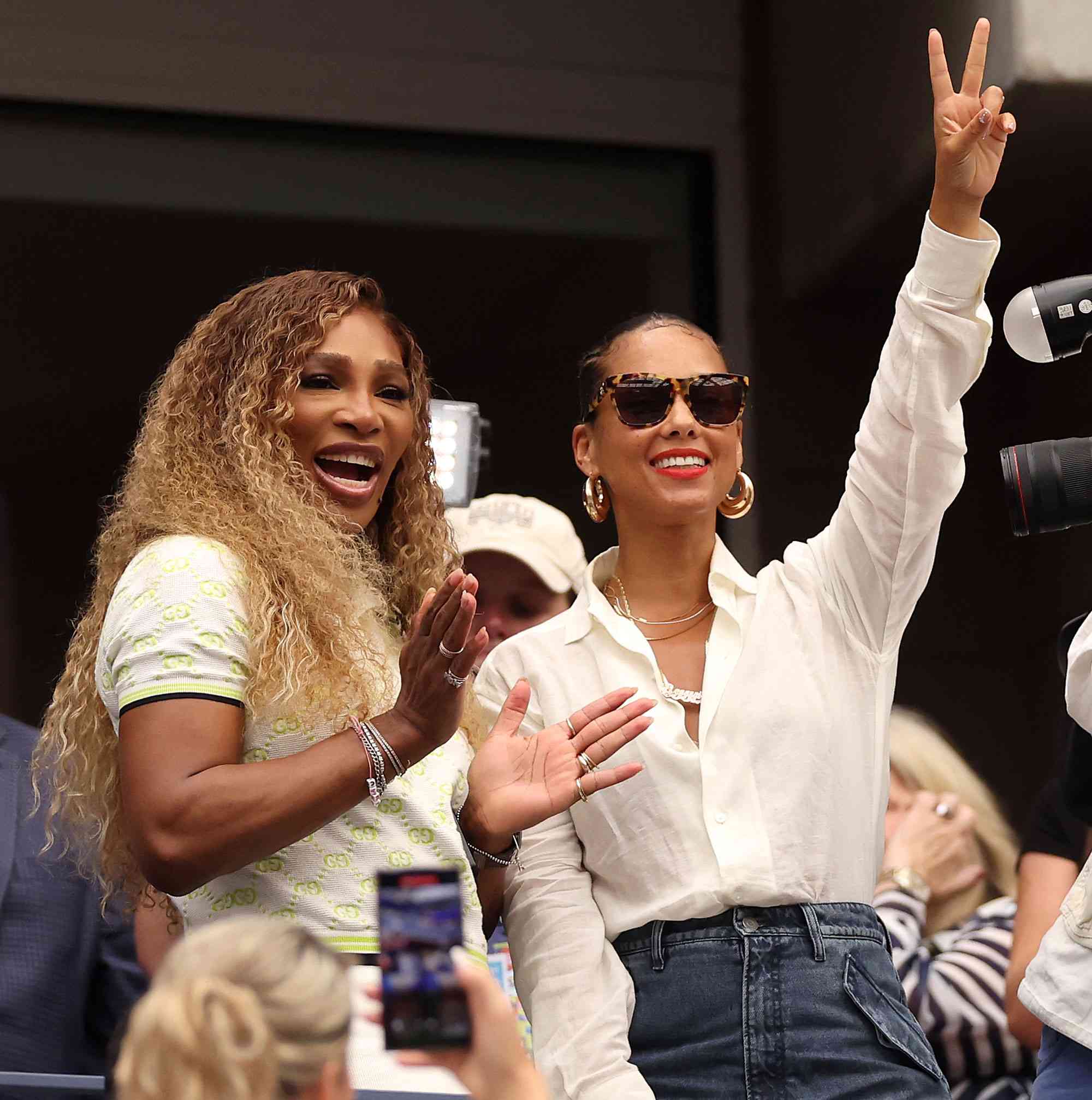 Serena Williams and Alicia Keys attend Day Seven of the 2024 US Open at USTA Billie Jean King National Tennis Center on September 01, 2024