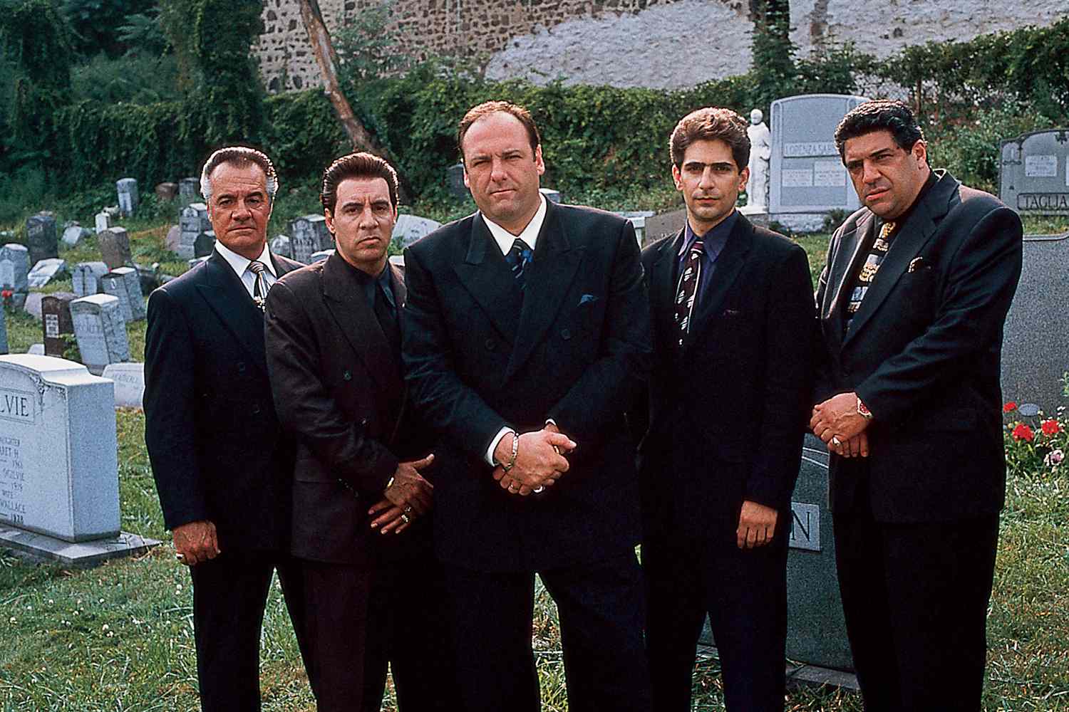 Actors from left: Tony Sirico, Steven Van Zandt, James Gandolfini, Michael Imperioli & Vincent Pastore in a publicity still for TV series 'The Sopranos', circa 1999.