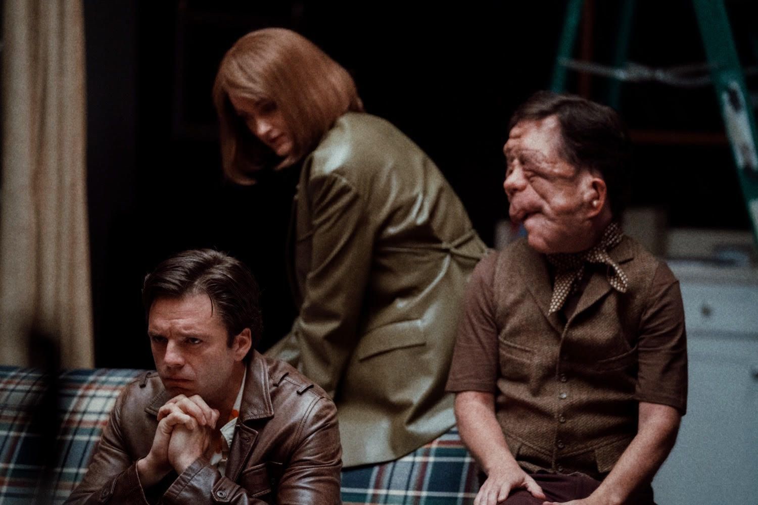 Sebastian Stan, Renate Reinsve and Adam Pearson in 'A Different Man.'