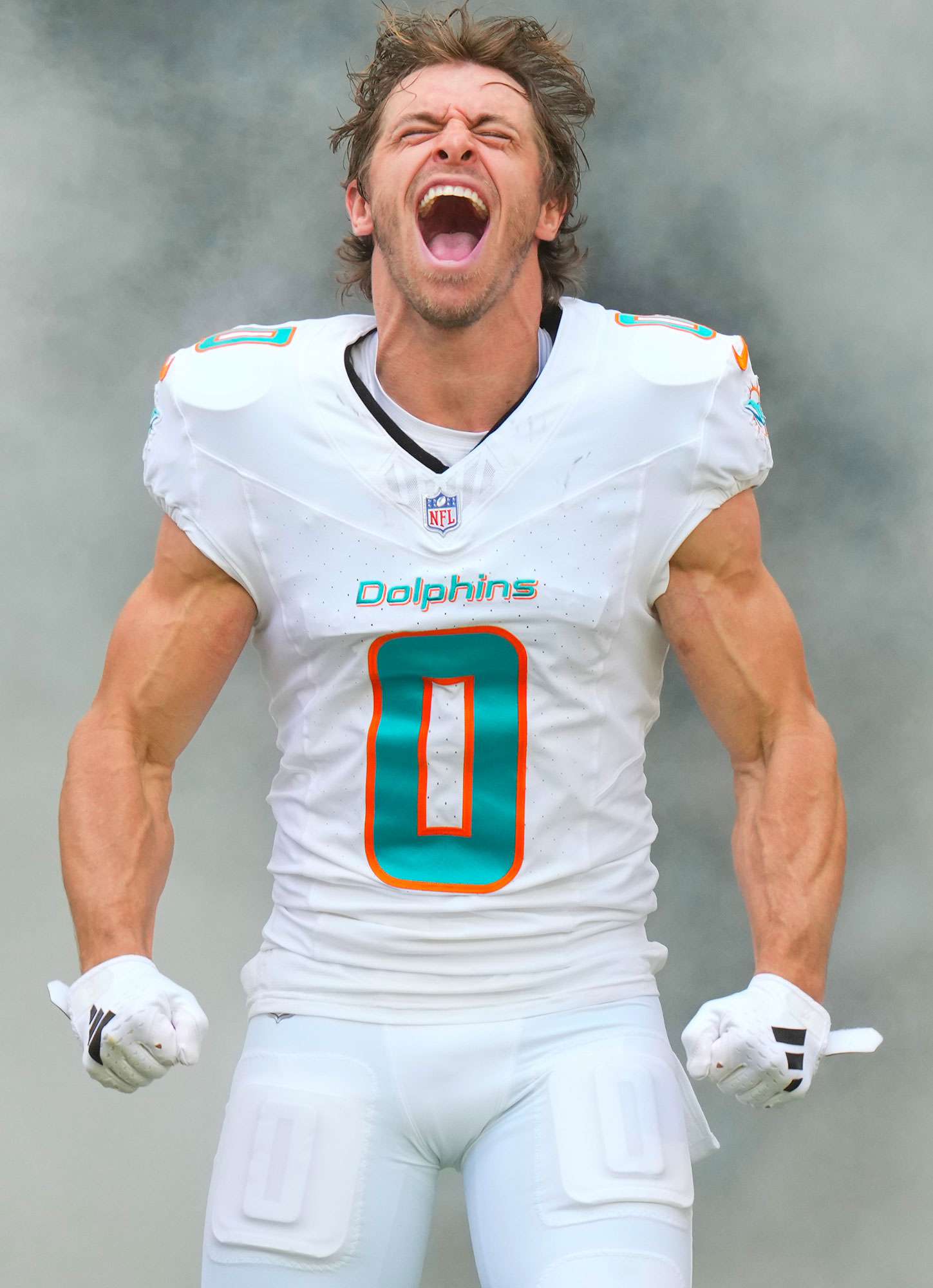 Braxton Berrios of the Miami Dolphins is introduced prior to a game against the New York Jets at Hard Rock Stadium on December 17, 2023.