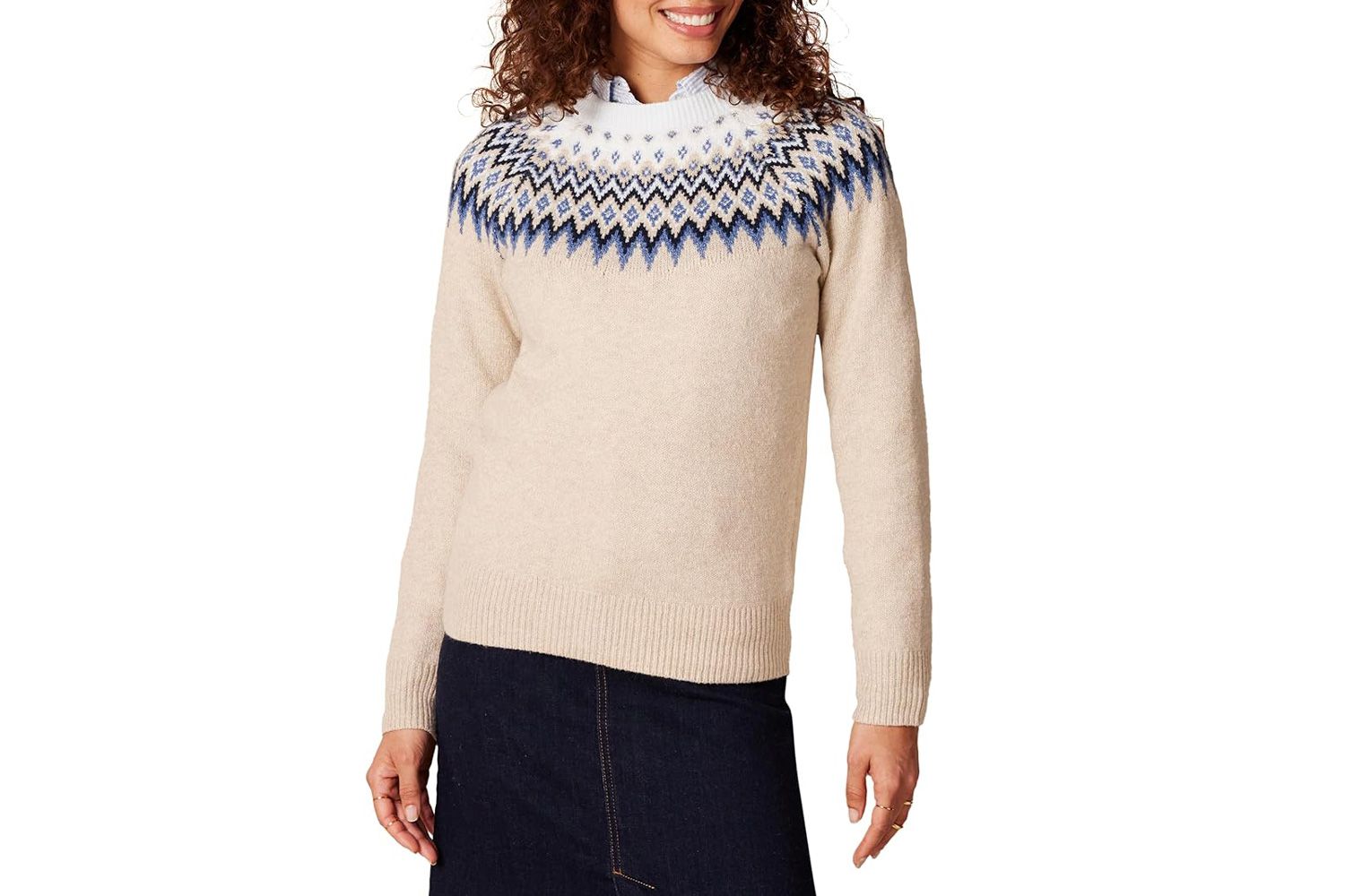 Amazon Essentials Women's Soft-Touch Crewneck Fair Isle Pattern Sweater