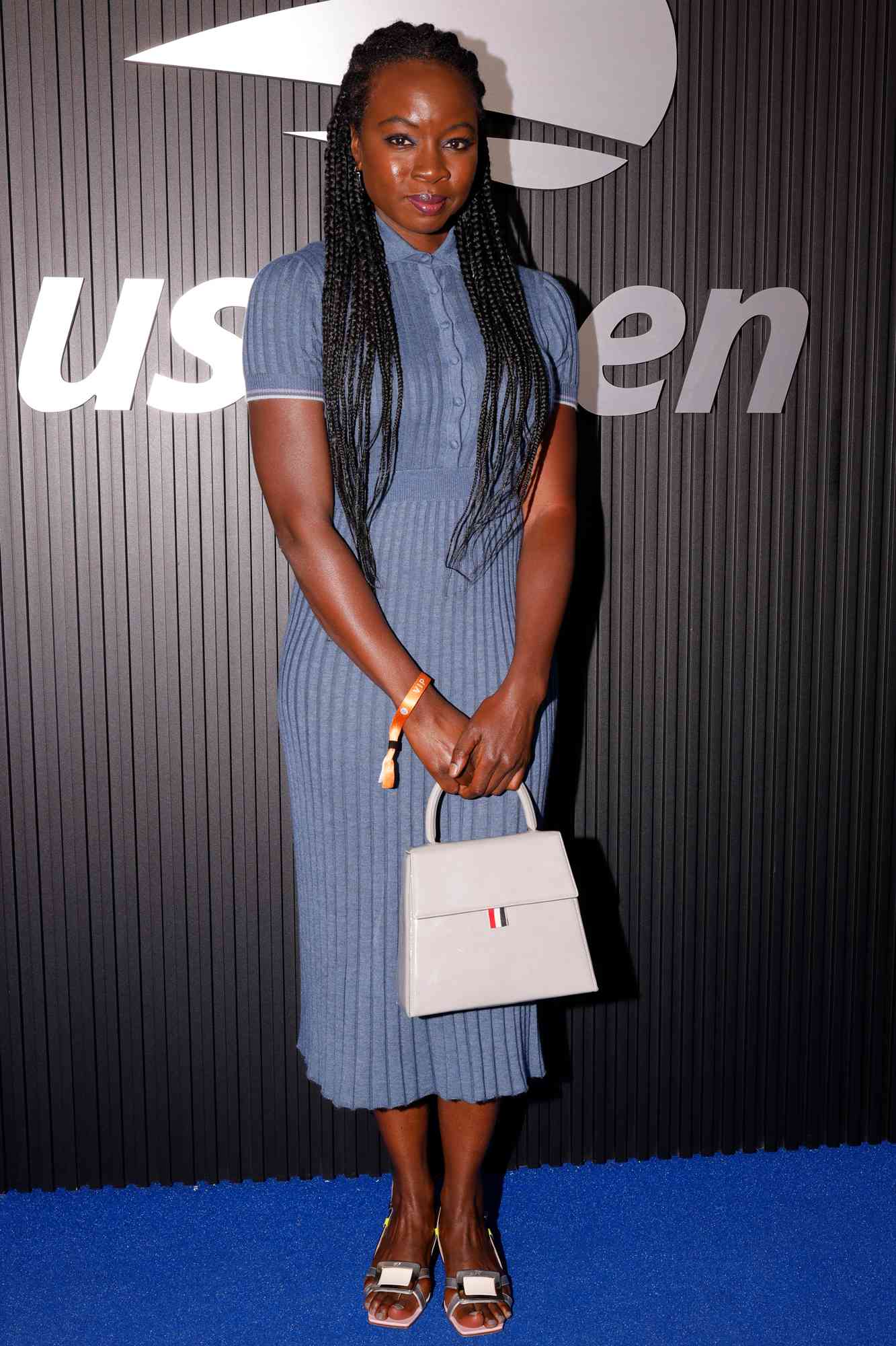 Danai Gurira arrives on the blue carpet at the 2024 US Open on Monday, Aug. 26, 2024 in Flushing, NY. 