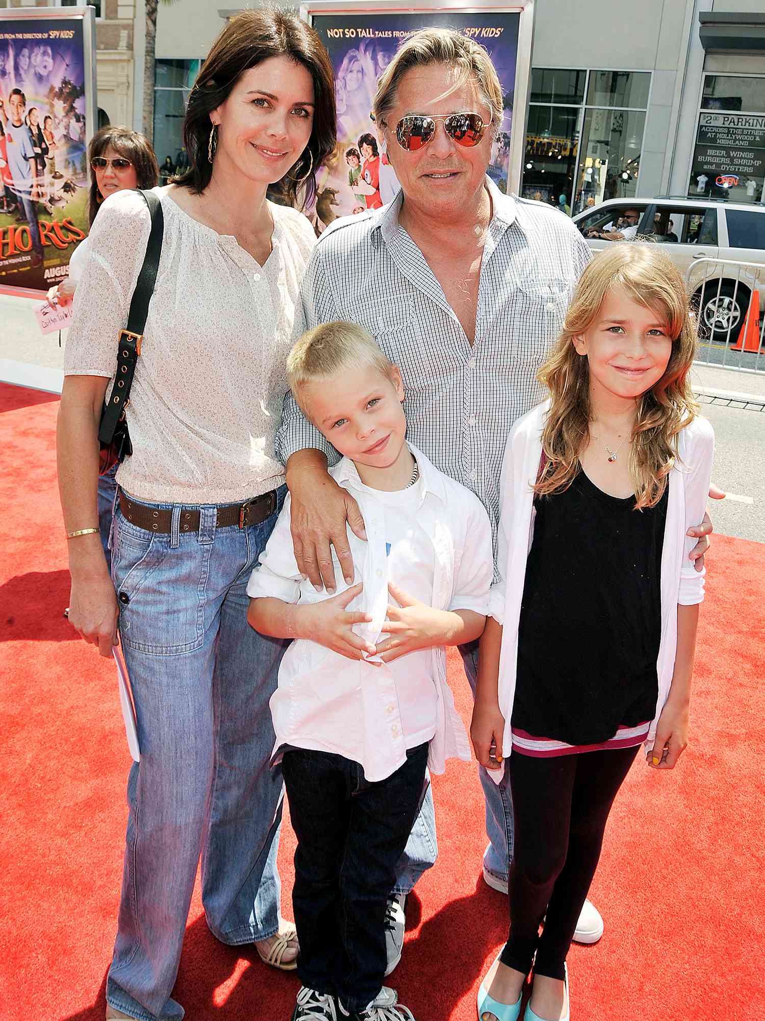 Don Johnson, Kelley Phleger and kids Jasper and Atherton arrive at the premiere of Warner Bros.' "Shorts" on August 15, 2009 in Los Angeles, California. 