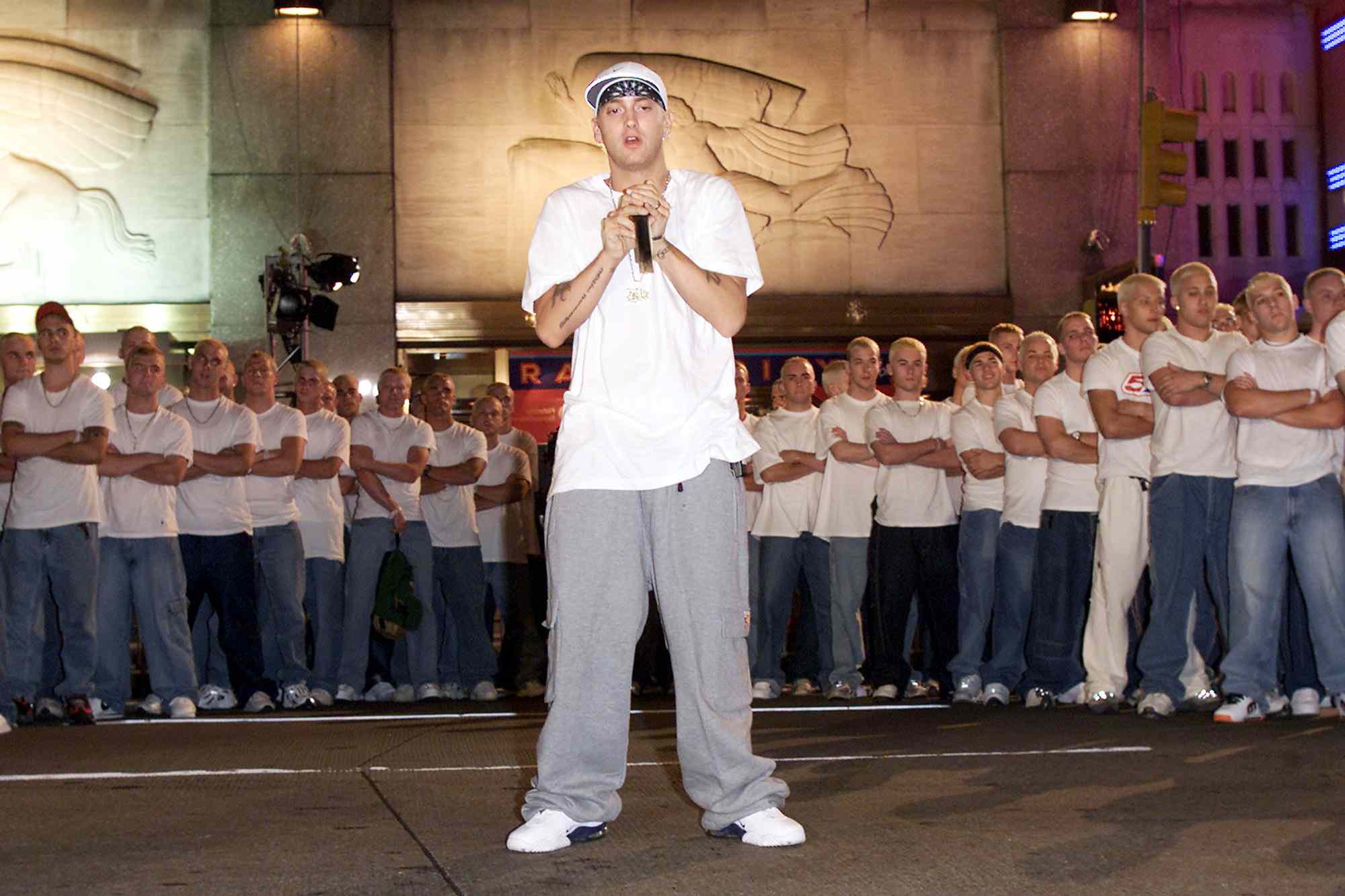 Rapper Eminem attends rehearsals for the 2000 MTV Video Music Awards at Radio City Music Hall in New York City September 6, 2000