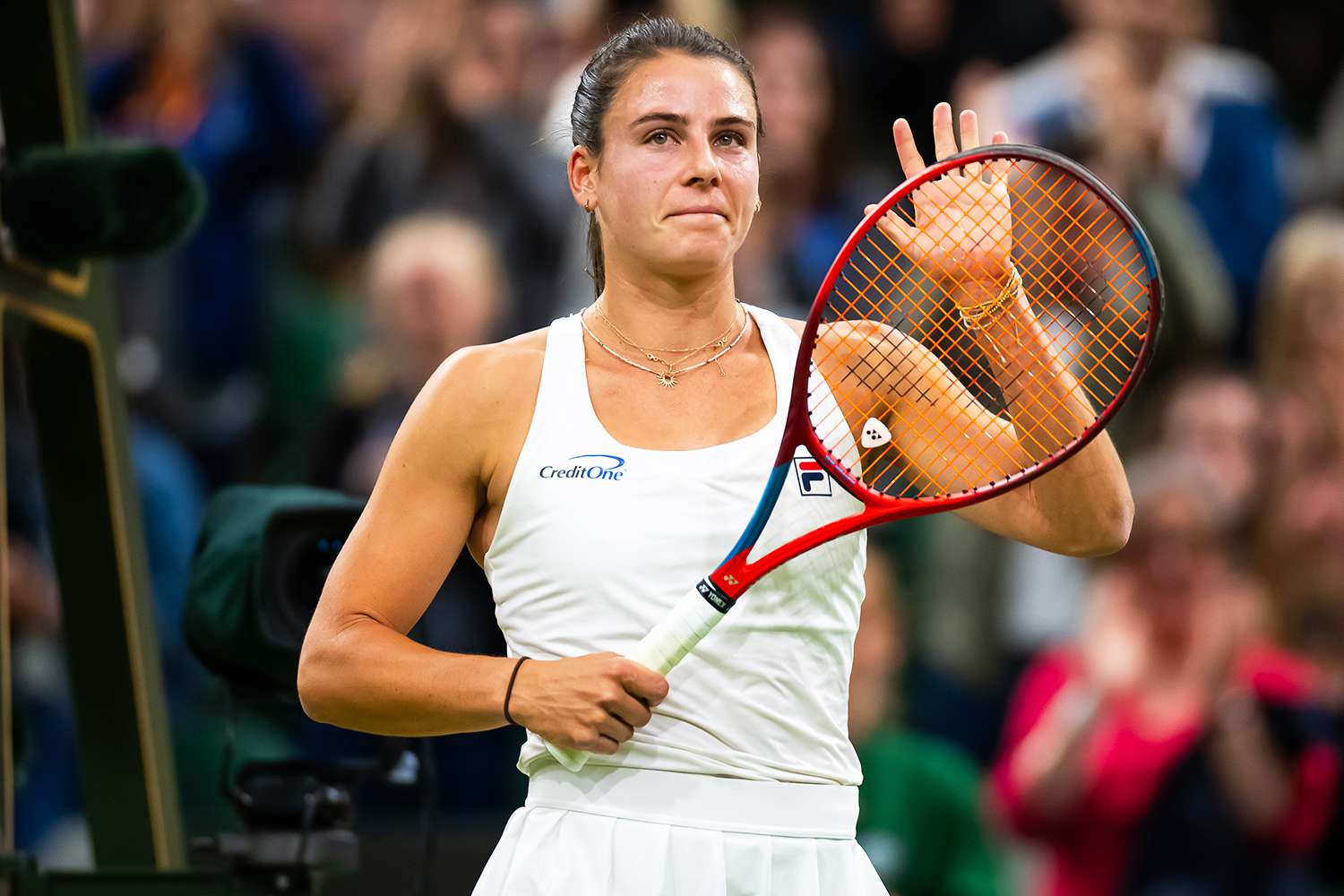 Emma Navarro of the United States celebrates defeating Coco Gauff of the United States in the fourth round on Day Seven of The Championships Wimbledon 2024 at All England Lawn Tennis and Croquet Club on July 07, 2024 in London, England