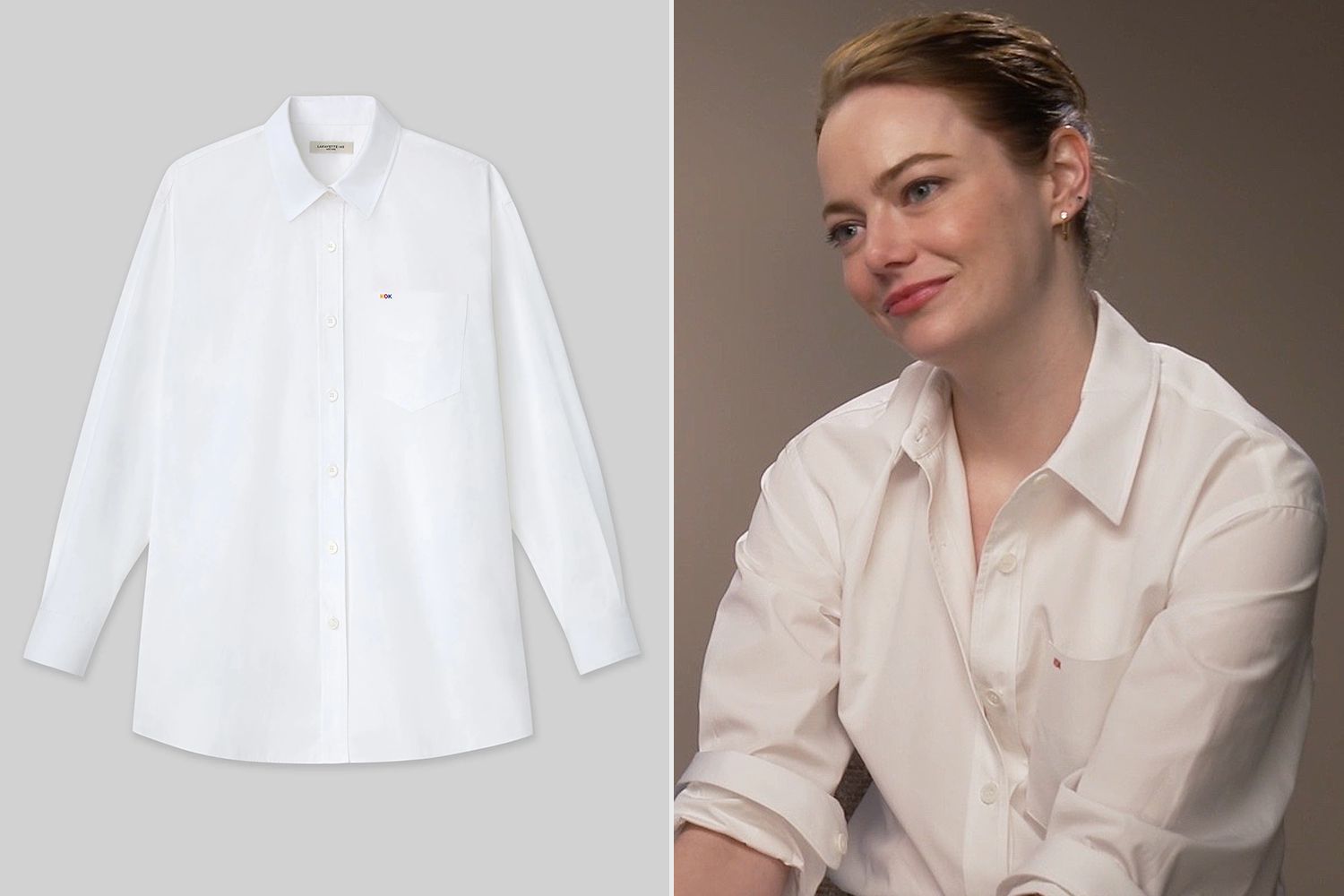 Lafayette 148 x Kinds of Kindness shirt; Emma Stone in Kinds of Kindness