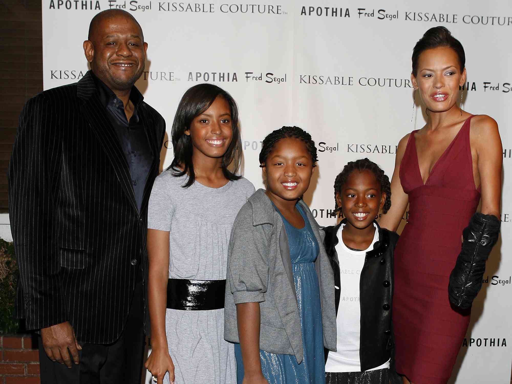 Forest Whitaker, wife Keisha Whitaker, daughters Autumn Whitaker, Sonnet Whitaker and True Whitaker arrive at the Kissable Couture Launch Party on November 13, 2007 in West Hollywood, California.