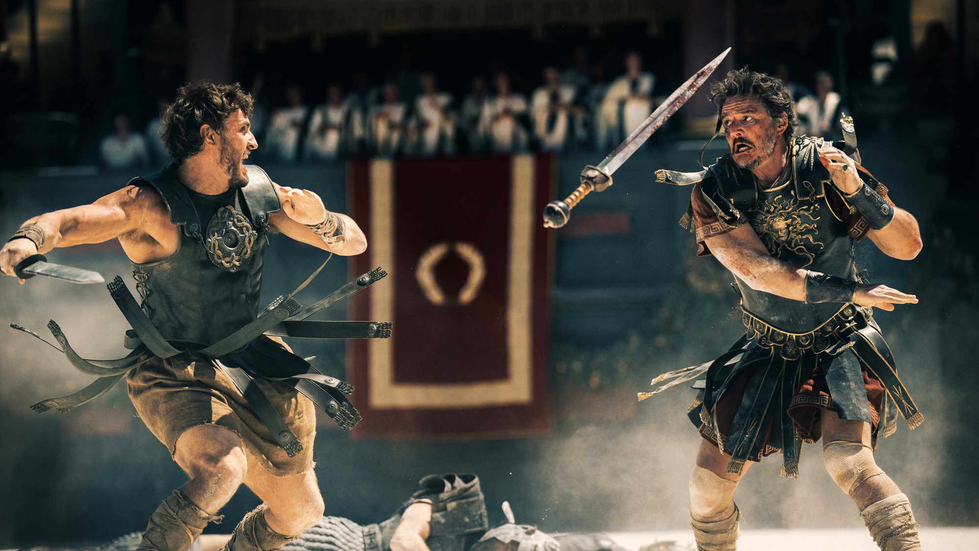 Paul Mescal and Pedro Pascal in 'Gladiator II.'