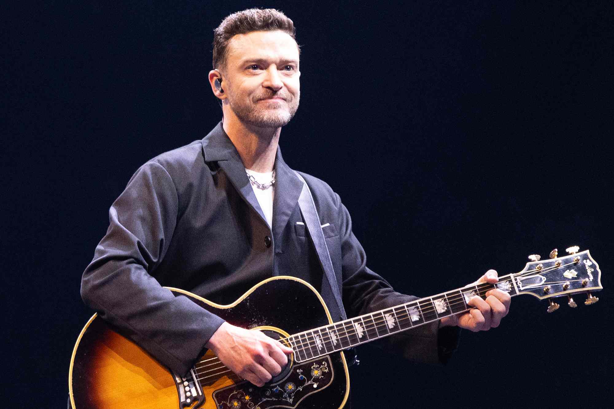 Justin Timberlake performs on stage during his The Forget Tomorrow World Tour at Rogers Arena on April 29, 2024 in Vancouver, British Columbia.