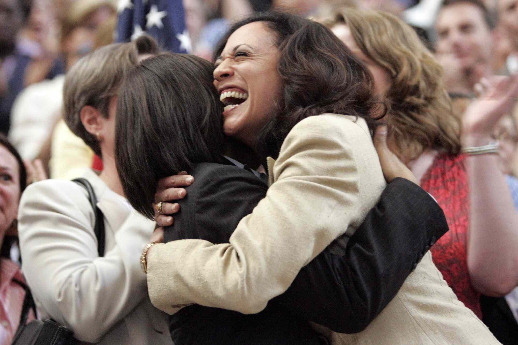 Executive Director for Northern California Maya Harris and San Francisco District Attorney Kamala Harris, celebrate a ruling by the California Supreme Court at City Hall in San Francisco, California on Thursday May 15, 2008 