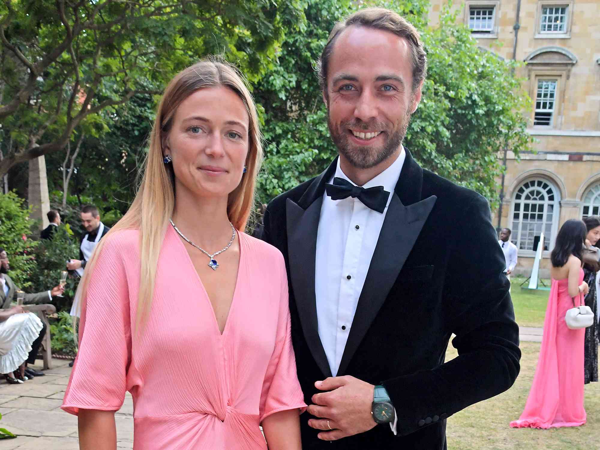 Alizee Thevenet and James Middleton attend the Bulgari gala dinner to celebrate the Queen's Platinum Jubilee and unveil the 'Jubilee Emerald Garden' on July 1, 2022 in London, England.