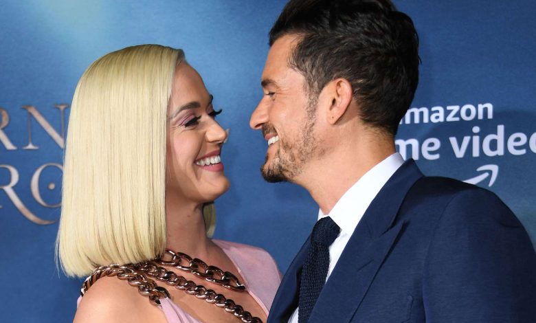 British actor Orlando Bloom and US singer/songwriter Katy Perry arrive for the Los Angeles premiere of Amazon Original Series