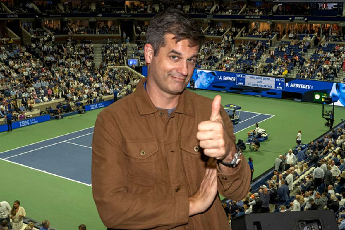 Michael Kosta from the Daily Show photographed in the Tennis Channel suite