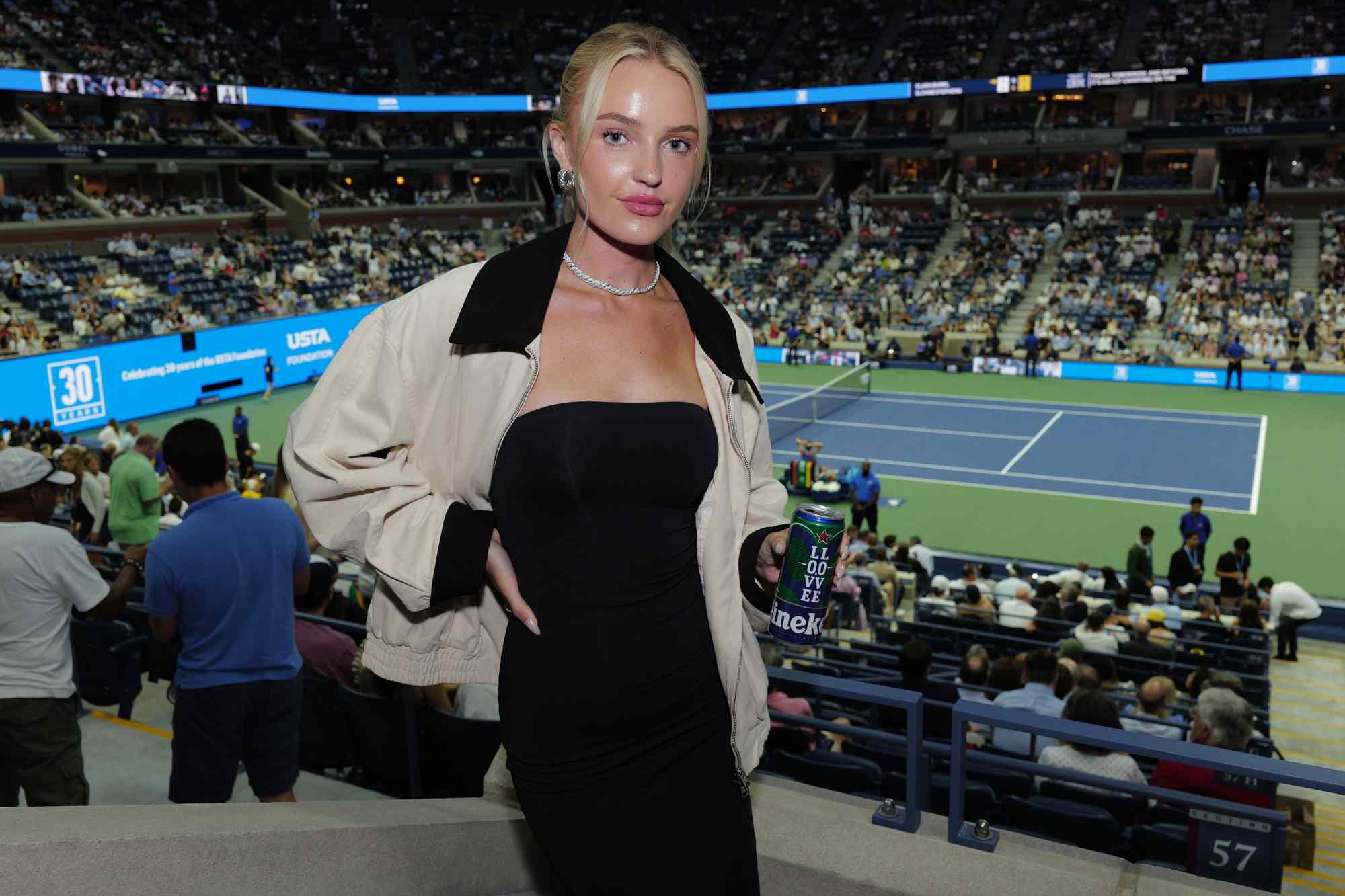 Morgan Riddle enjoying a limited-edition LOVE.LOVE Heineken 0.0 at the US Open Tennis Championships - USTA Billie Jean King National Tennis Center on August 26, 2024 in New York City.