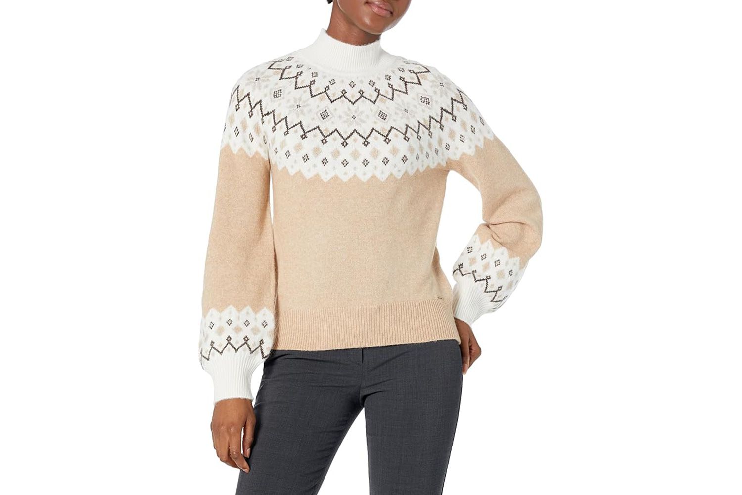 Nautica Women's Sustainably Crafted Mock-Neck Fair Isle Sweater