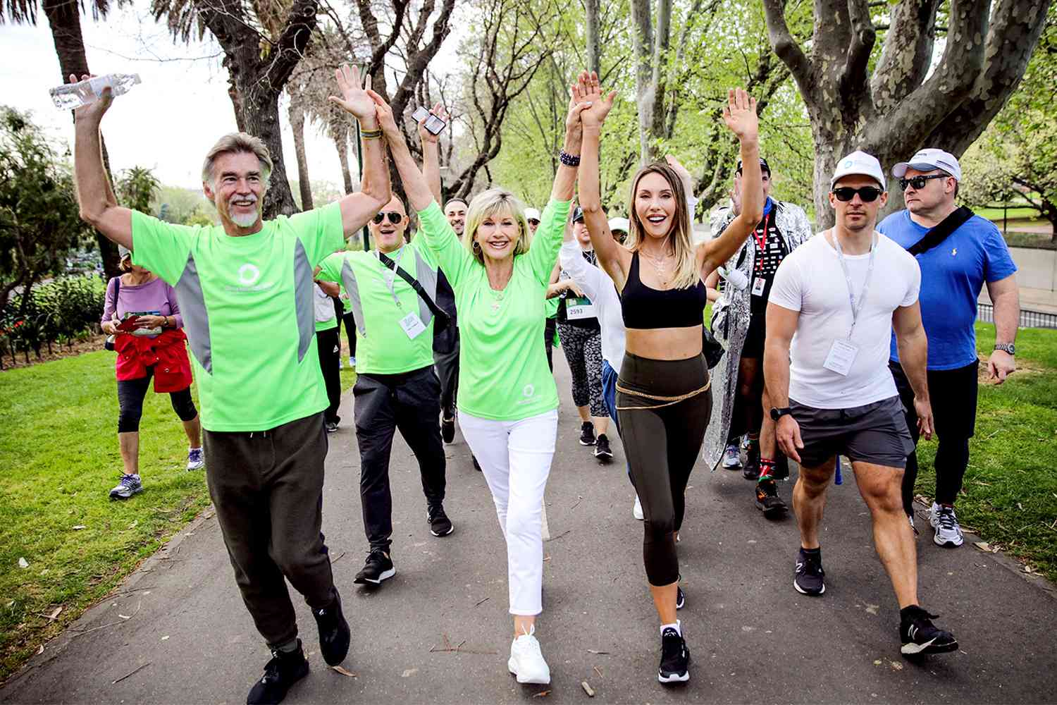 Olivia Newton-John with husband John Easterling and daughter Chloe Lattanzi at the 2022 Wellness Walk in Melbourne, Australia.