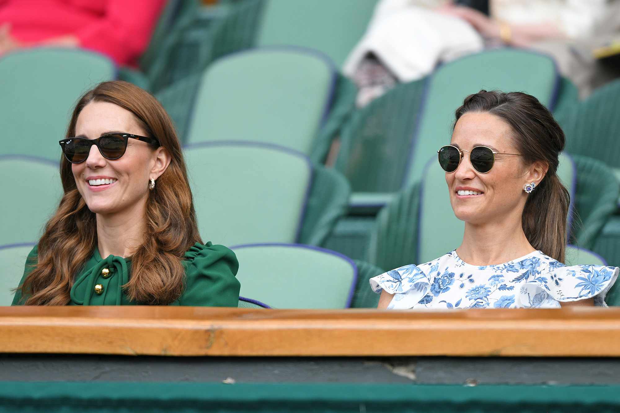 Catherine, Duchess of Cambridge and Pippa Middleton in the Royal Box on Centre Court during day twelve of the Wimbledon Tennis Championships on July 13, 2019 in London, England. 