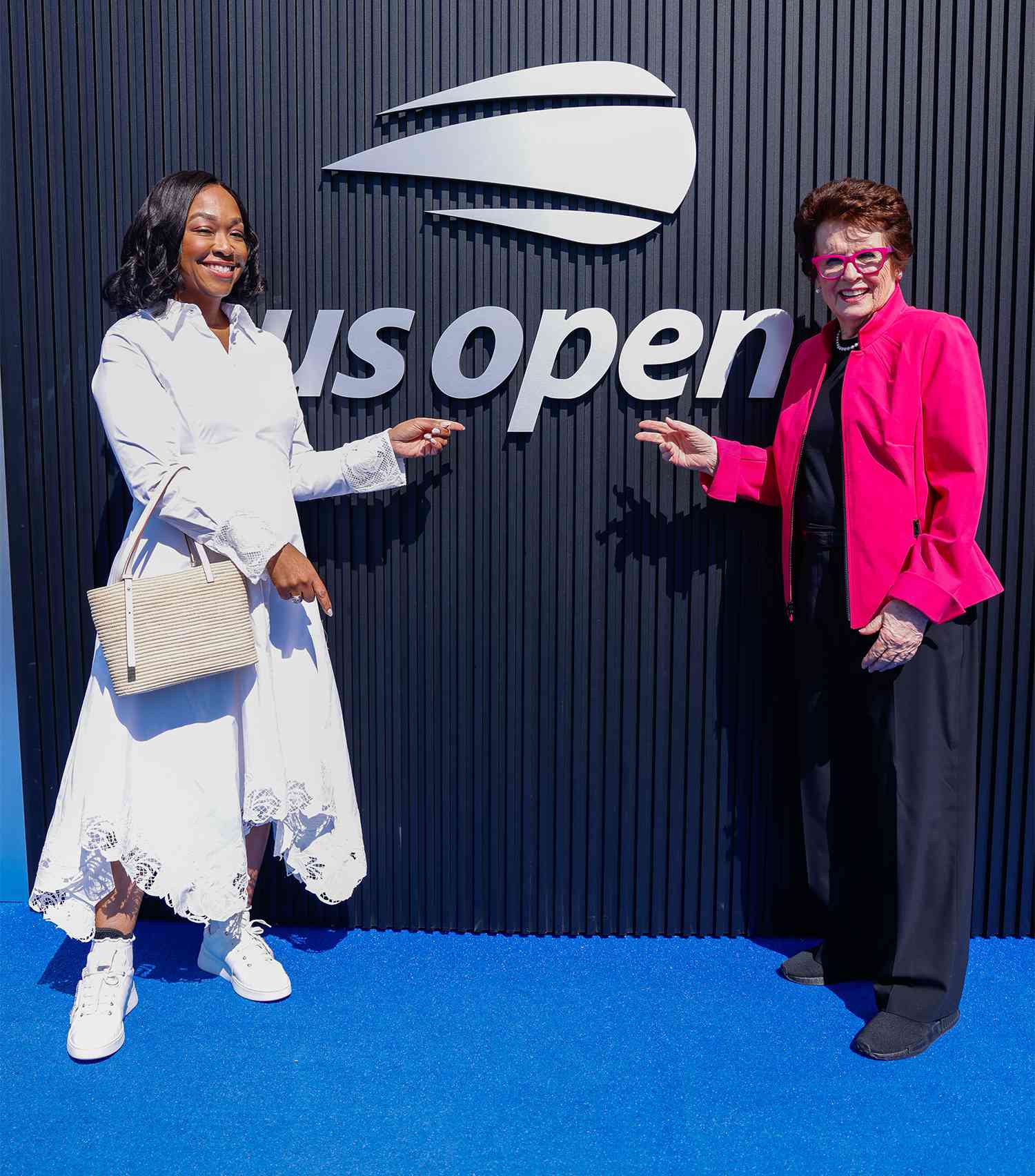 Shonda Rhimes and Billie Jean King on the blue carpet at the 2024 US Open