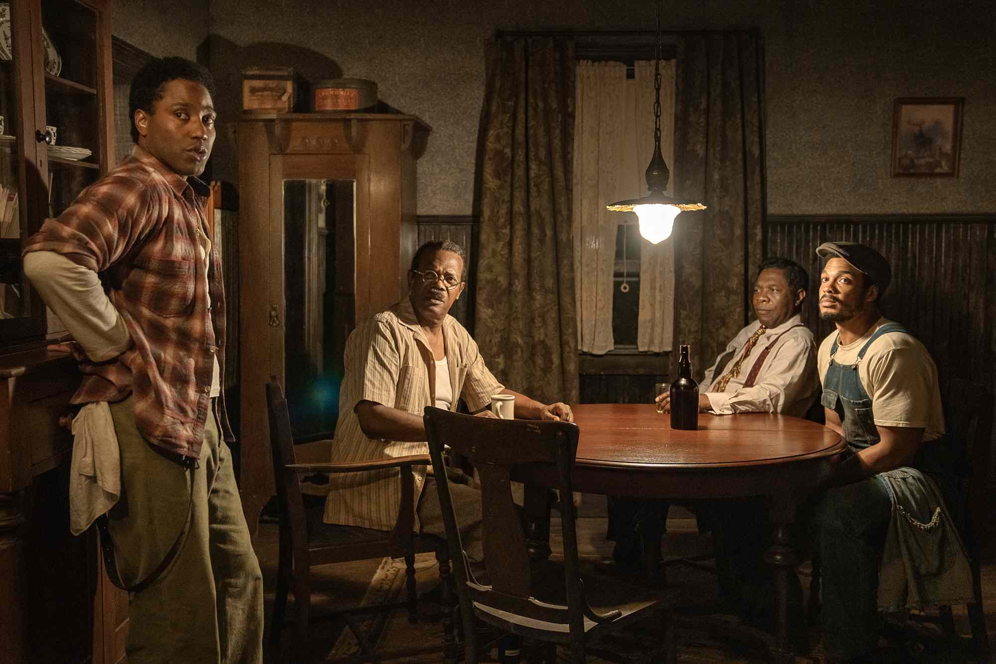 John David Washington, Samuel L. Jackson, Michael Potts and Ray Fisher in 'The Piano Lesson.'