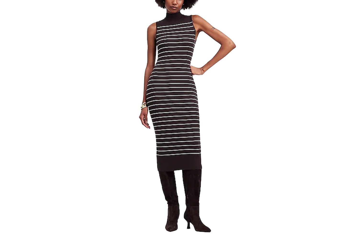 The Signature Knit Mockneck Sweater Dress in Stripe