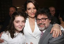 Alice Zenobia Richmond, mother Tina Fey and husband Jeff Richmond pose at the opening night after party for the new musical