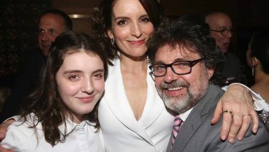 Alice Zenobia Richmond, mother Tina Fey and husband Jeff Richmond pose at the opening night after party for the new musical