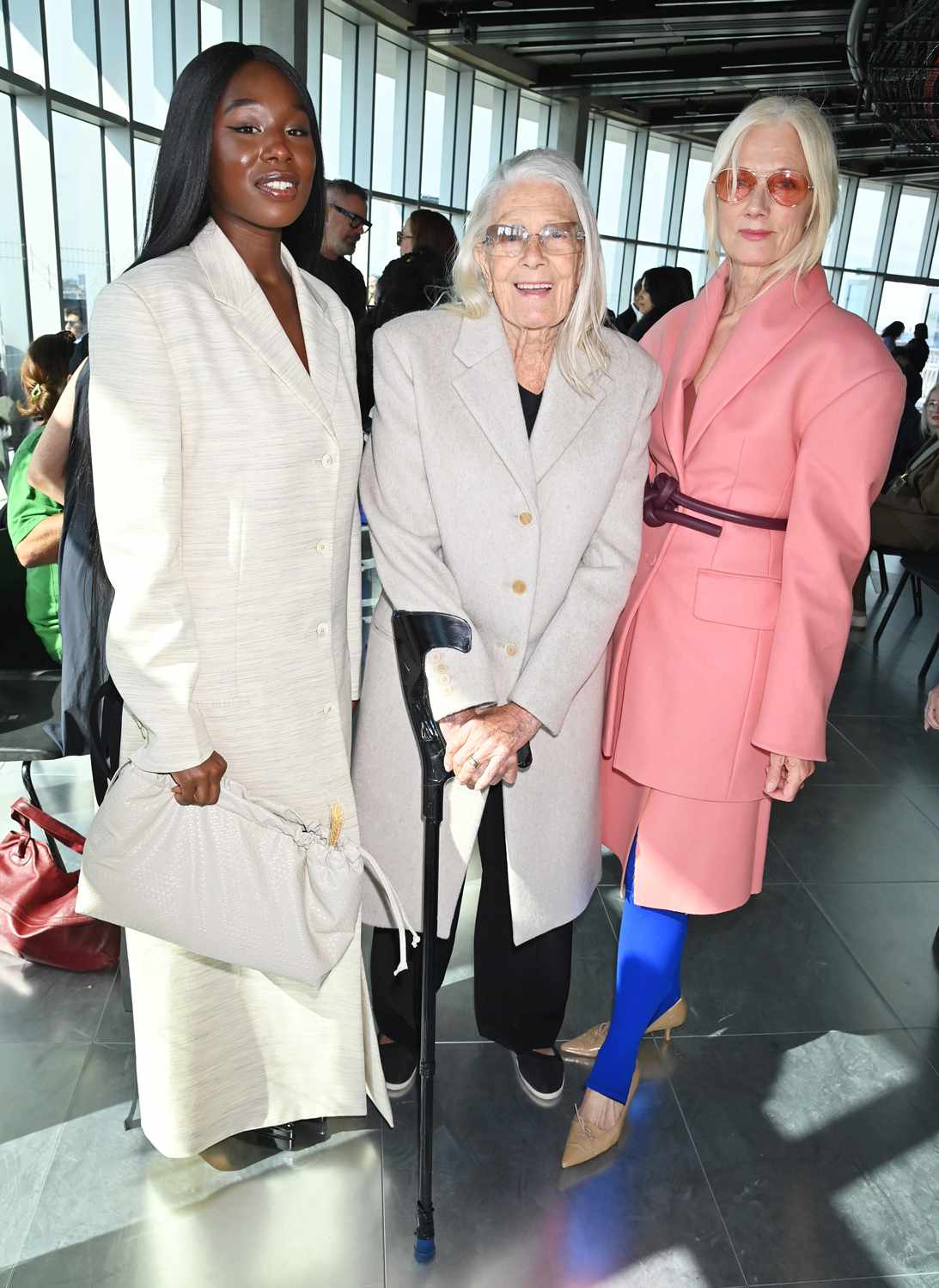 Nadiah Adu-Gyamfi, Dame Vanessa Redgrave and Joely Richardson attend the Roksanda show during London Fashion Week September 2024 at Space House on September 15, 2024 in London, England