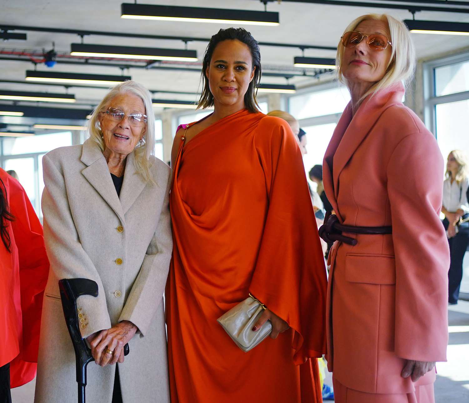 Dame Vanessa Redgrave, Zawe Ashton and Joely Richardson backstage at the Roksanda show at The Space House, Holborn, central London, during London Fashion Week. Picture date: Sunday September 15, 2024