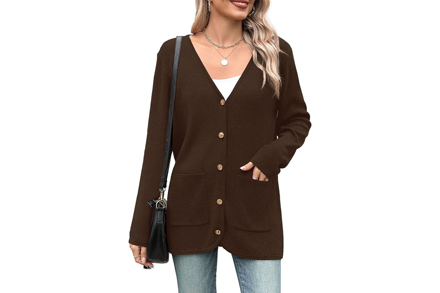 Zeagoo Women's V Neck Button Long Cardigan Sweater Casual 2024 Fall Knit Sweater Blazer with Pockets