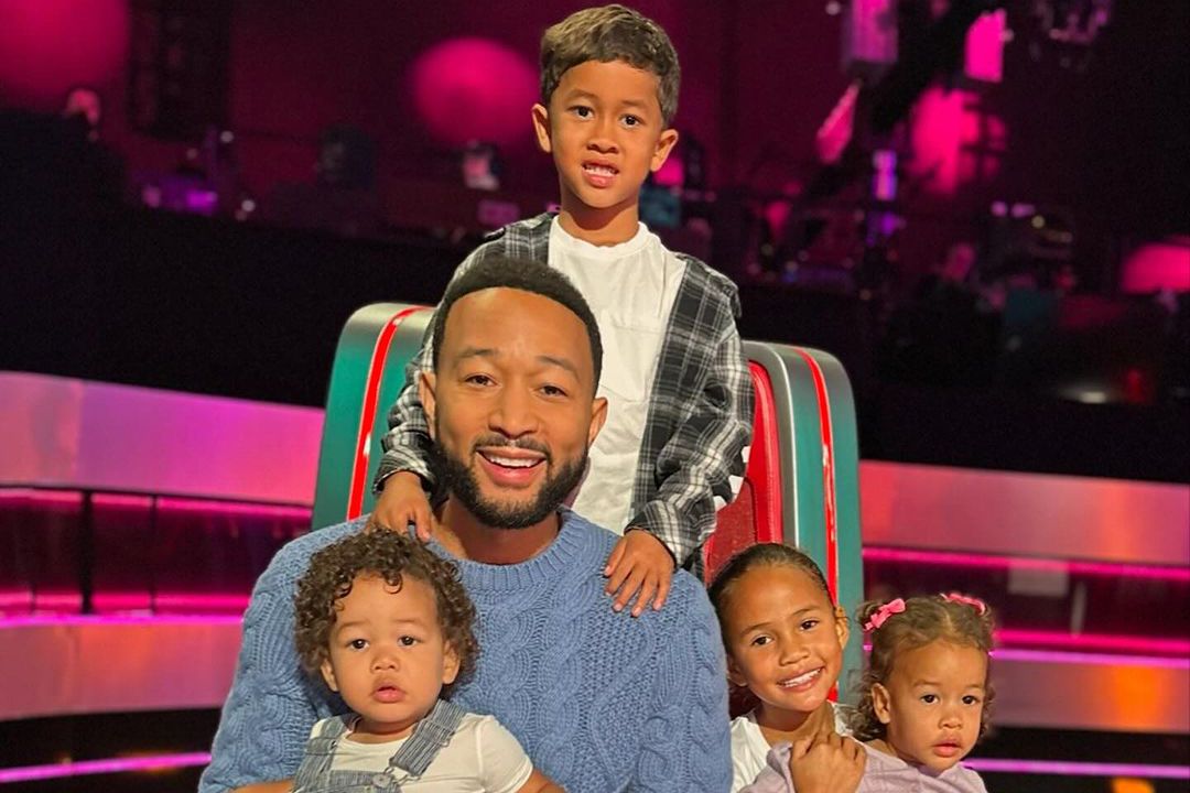 John Legend and his children at the Voice taping Seaon 27