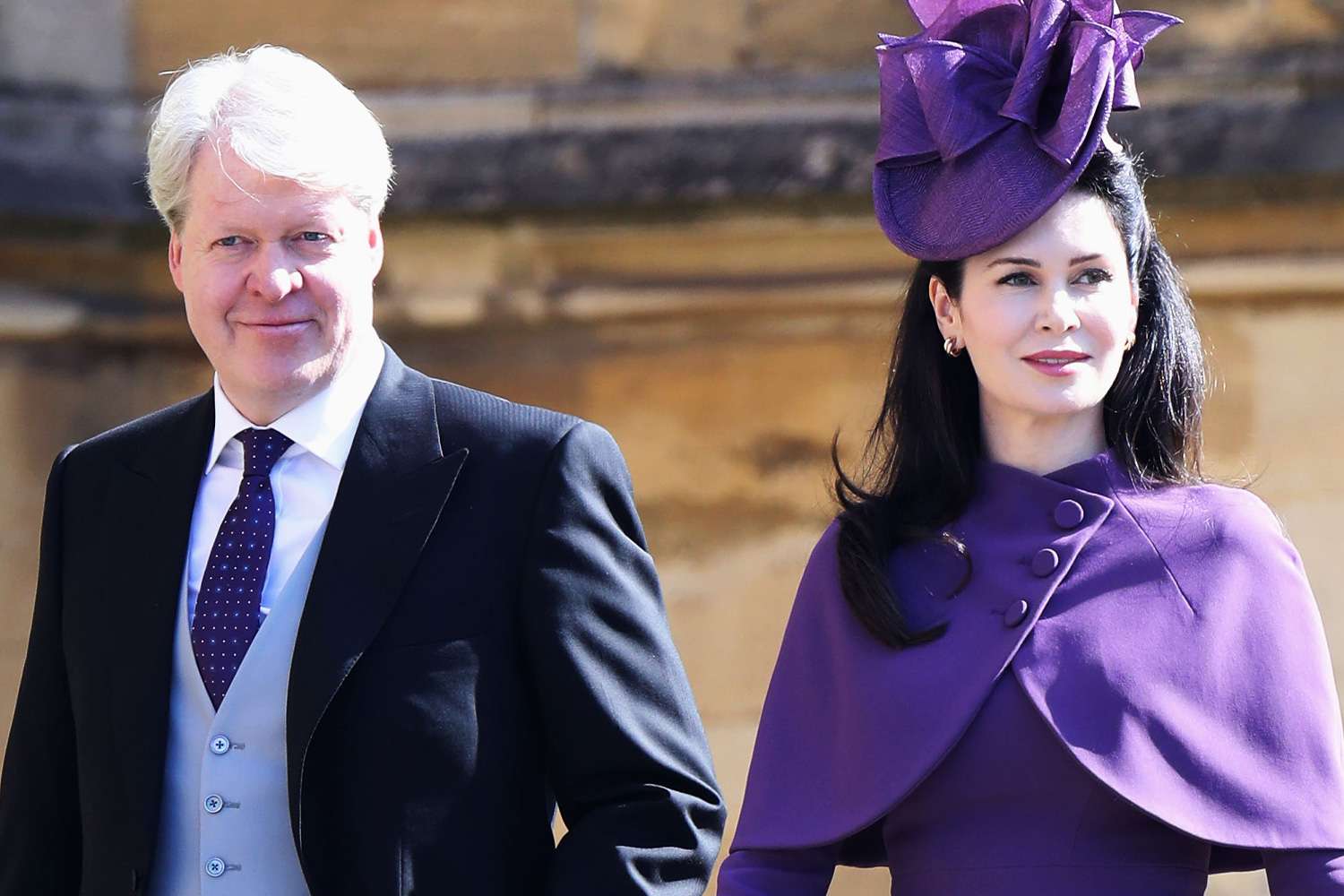 Charles Spencer, 9th Earl Spencer and Karen Spencer arrive at the wedding of Prince Harry to Ms Meghan Markle at St George's Chapel, Windsor Castle on May 19, 2018 