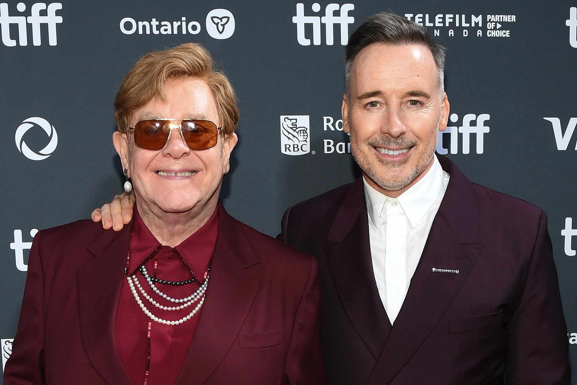 Elton John and David Furnish attend the World Premiere of Disney+ Documentary âElton John: Never Too Lateâ at Toronto International Film Festival at Roy Thomson Hall on September 06, 2024 in Toronto, Ontario. 