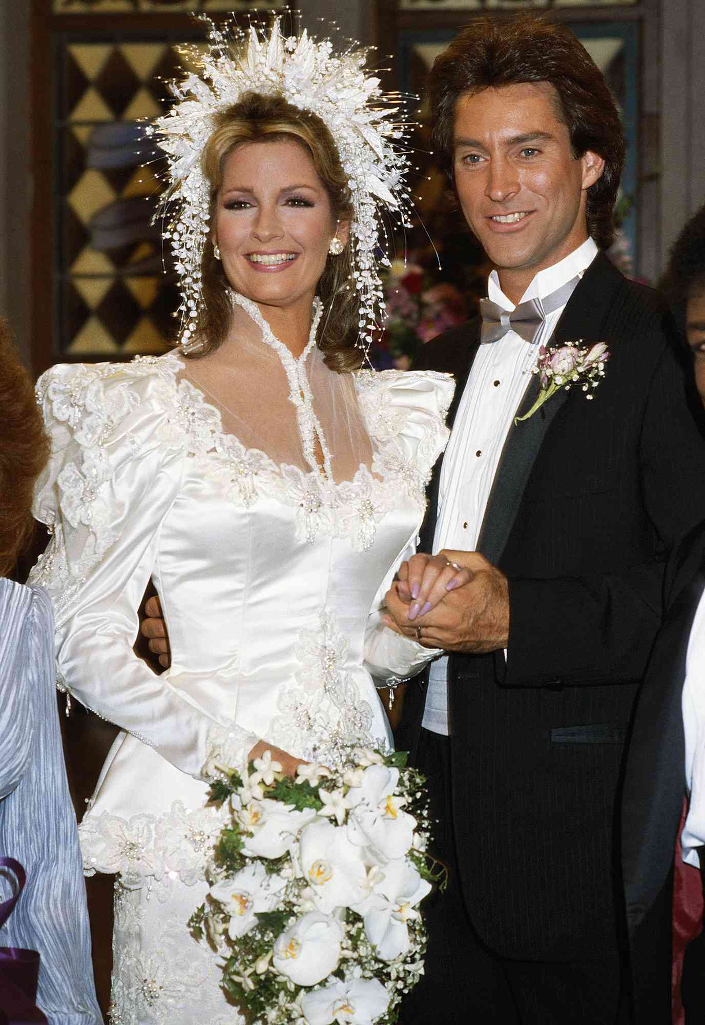 Deidre Hall stars with Drake Hogestyn in a wedding scene from the US soap opera 'Days of Our Lives', circa 2005.