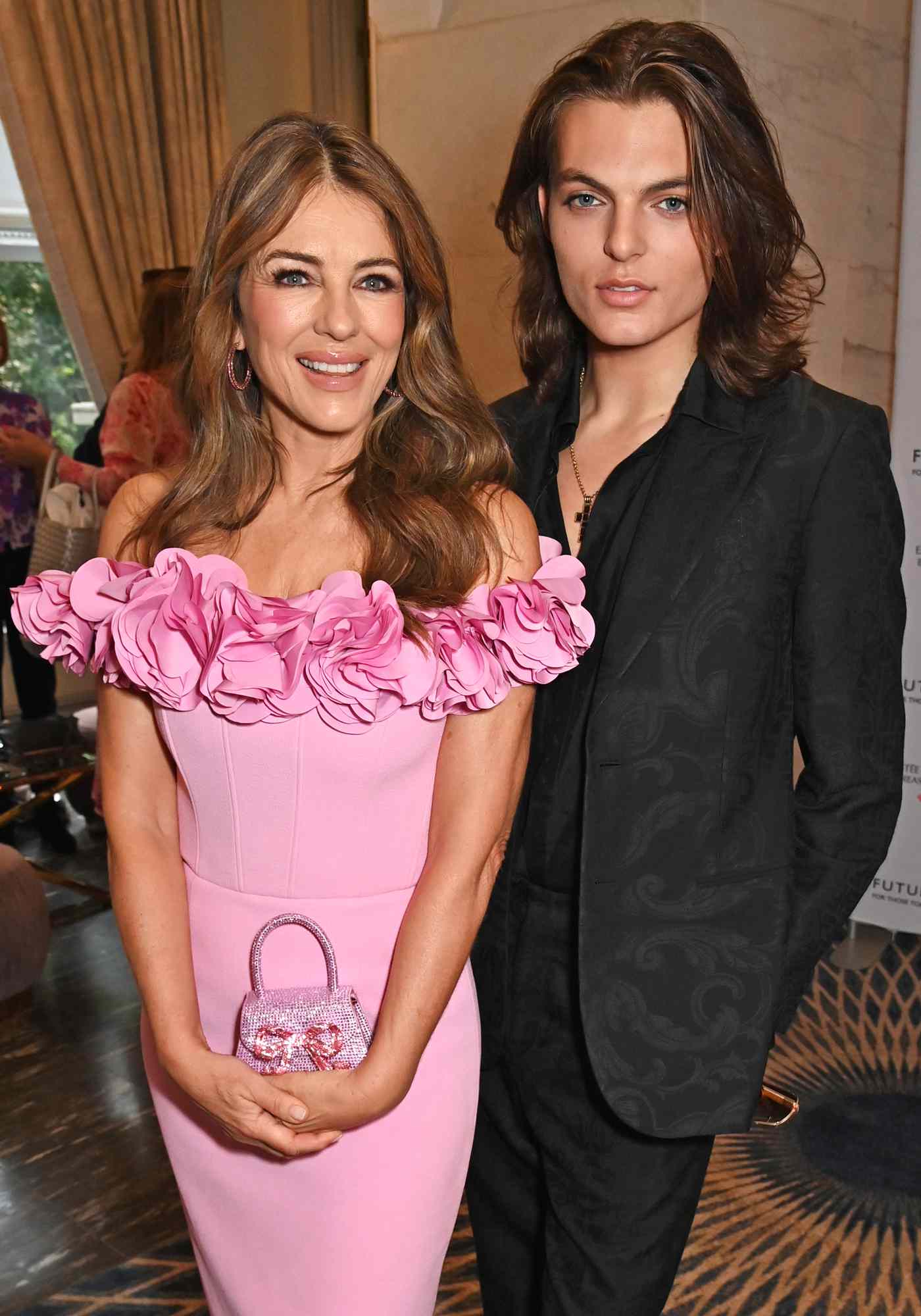 Elizabeth Hurley and Damian Hurley attend the Future Dreams Ladies Lunch hosted by Estee Lauder Companies at The Savoy Hotel on September 26, 2024 in London, England. 