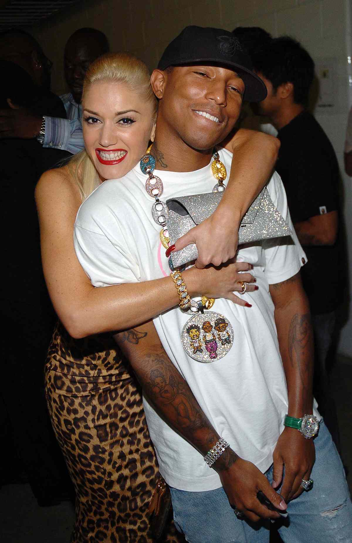 Gwen Stefani and Pharrell Williams attend Backstage at the 2005 MTV Video Music Awards at American Airlines Arena on August 28, 2005 in Miami, FL.