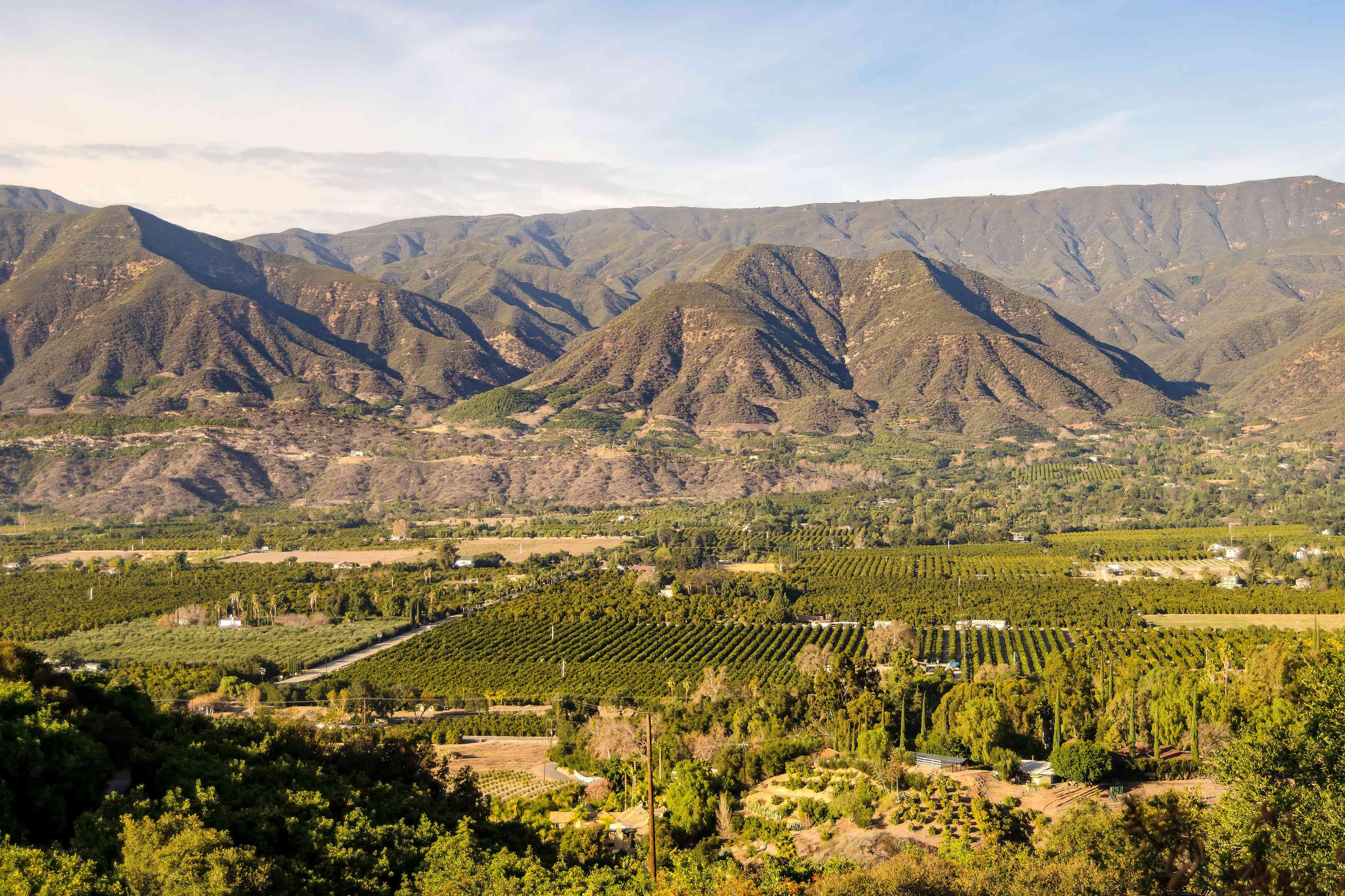 Panoramic view of Ojai Valley in California before 2017 wildfires.