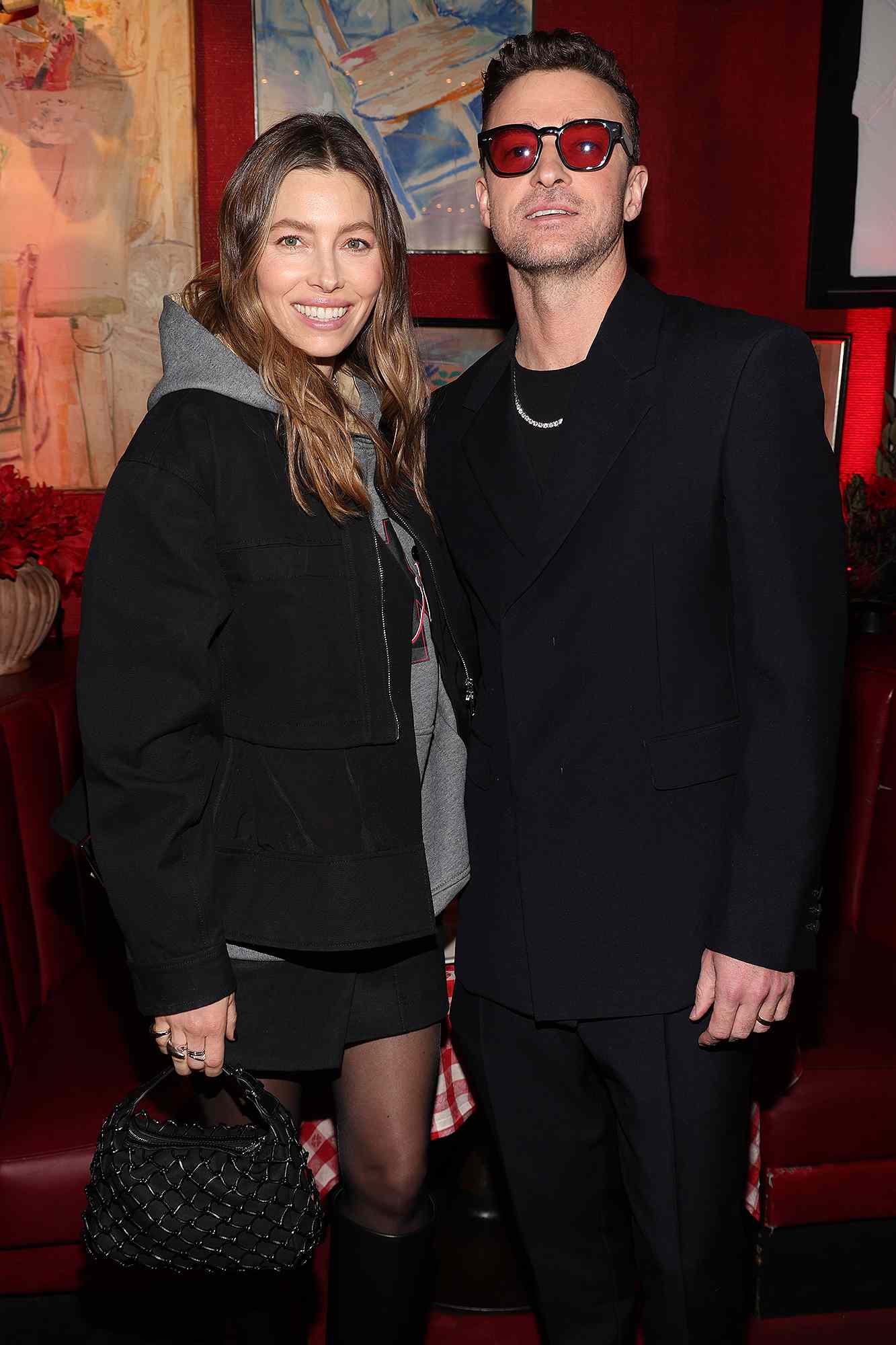 Jessica Biel and Justin Timberlake attend Justin Timberlake's 'EVERYTHING I THOUGHT IT WAS' Album Release Party at Dan Tana's on March 14, 2024 in West Hollywood, California.