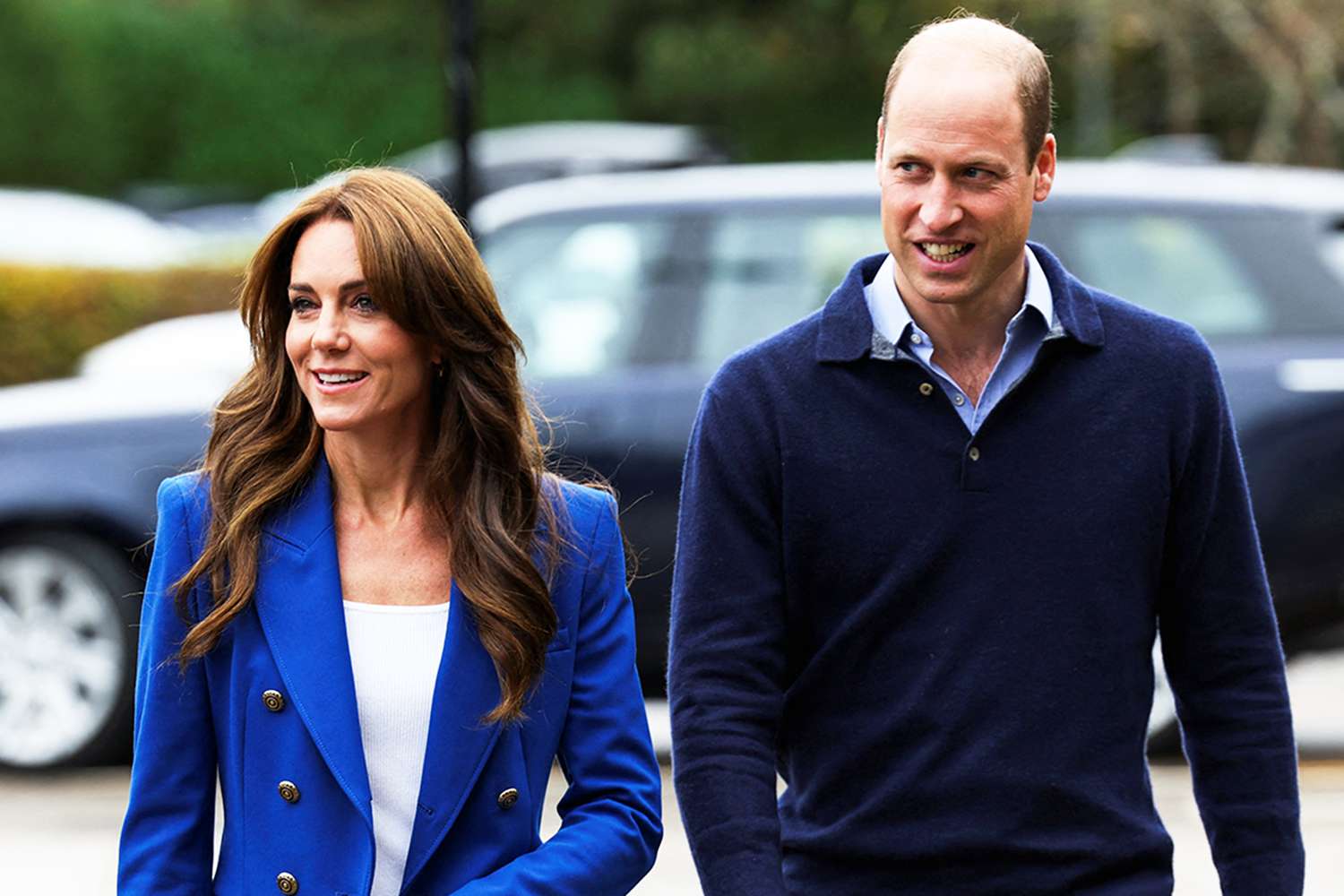 Kate Middleton and Prince William arrive for their visit to SportsAid at Bisham Abbey National Sports Centre to mark World Mental Health Day on October 12, 2023 in Marlow, England.