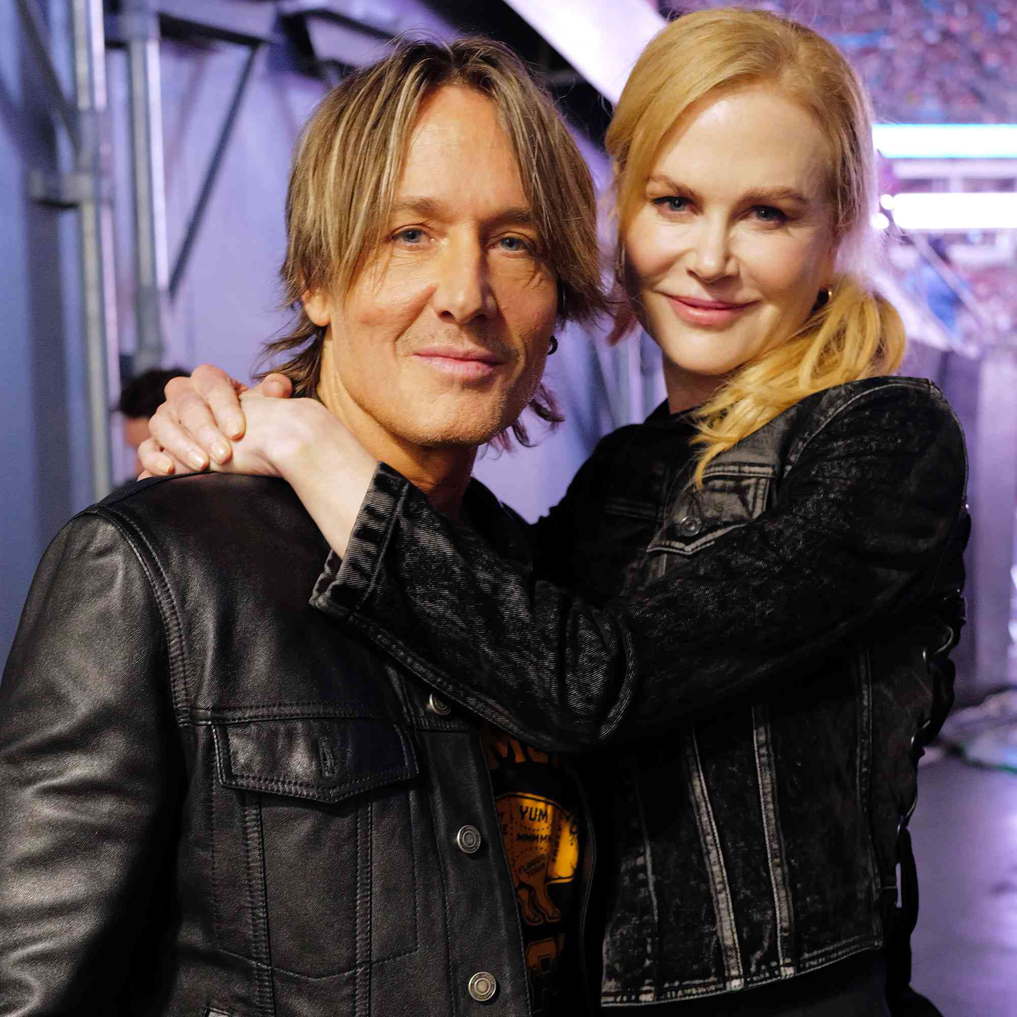 Keith Urban and Nicole Kidman are seen backstage at the Concert For Carolina Benefit Concert at Bank of America Stadium on October 26, 2024