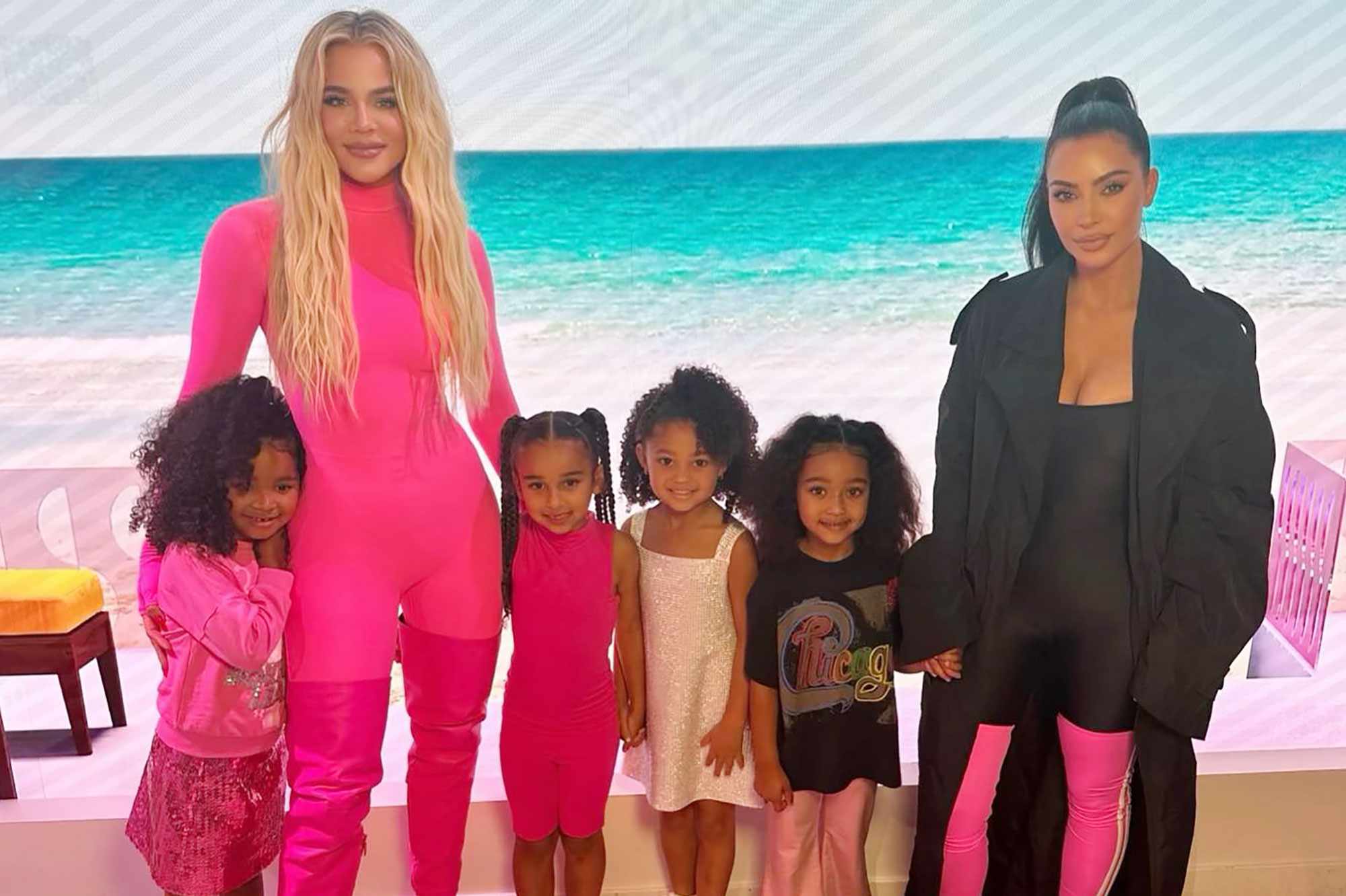 Kim and Khloe Kardashian at Barbie World with Kids.